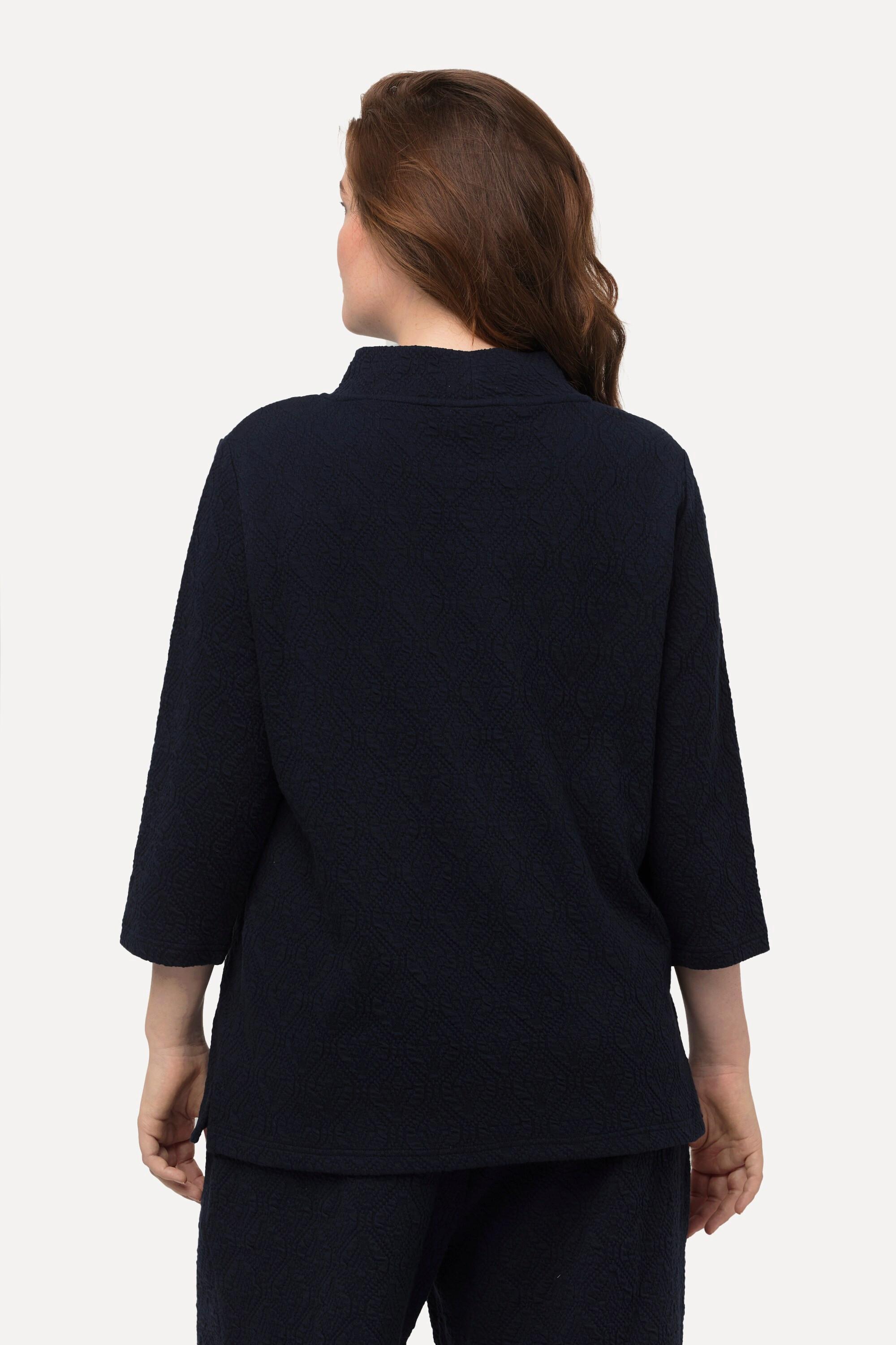 Ulla Popken Sweatshirt, Struktur, Stehkragen, 3/4-Arm, Biobaumwolle