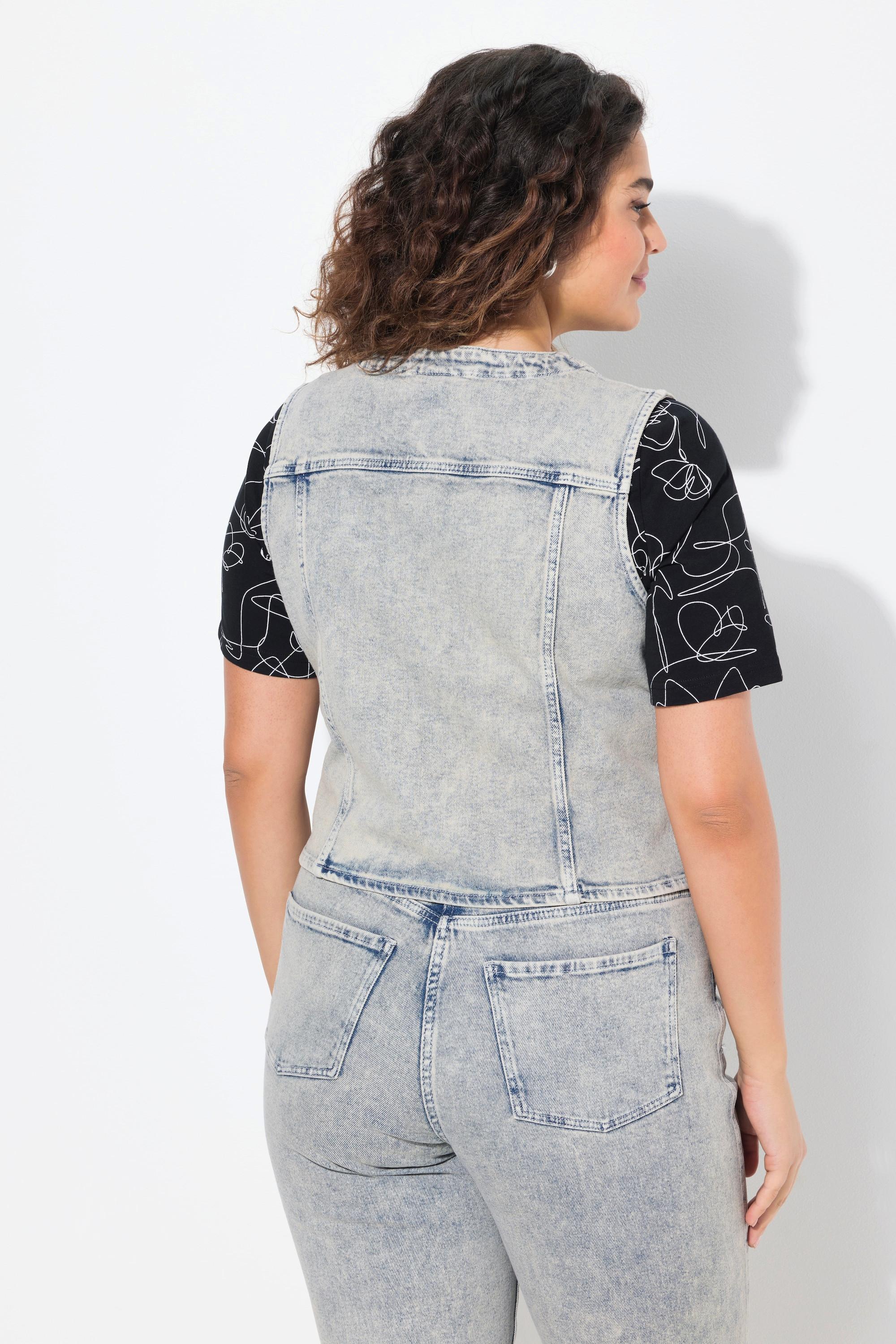 Ulla Popken Jeansweste, spitzer Saum, Stretchdenim, V-Ausschnitt