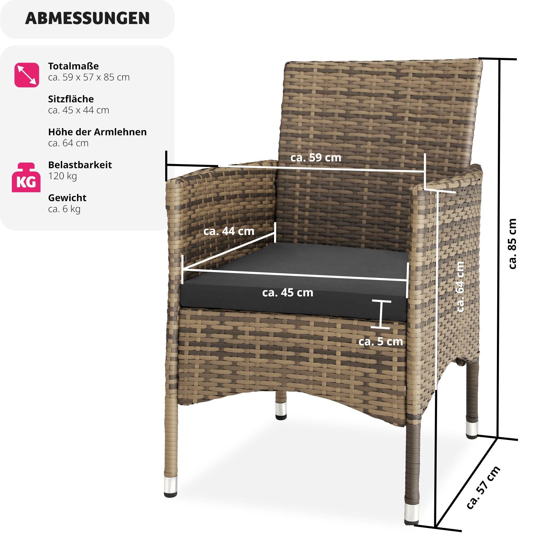 Tectake 2 Rattanstühle + 4 Sitzbezüge