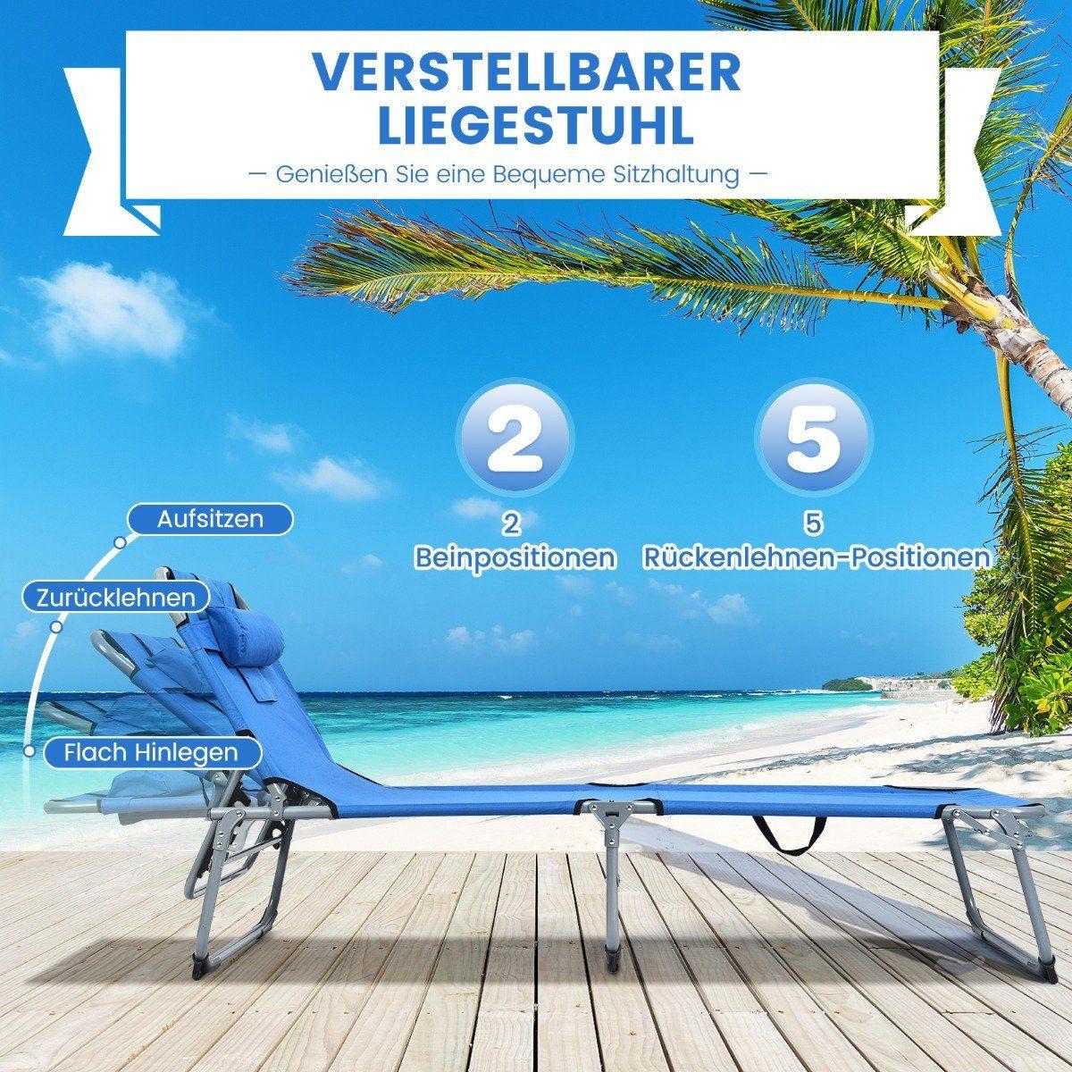 Northix Sonnenliege Zusammenklappbare Strandliege 194 x 60 x 36-86 cm Blau
