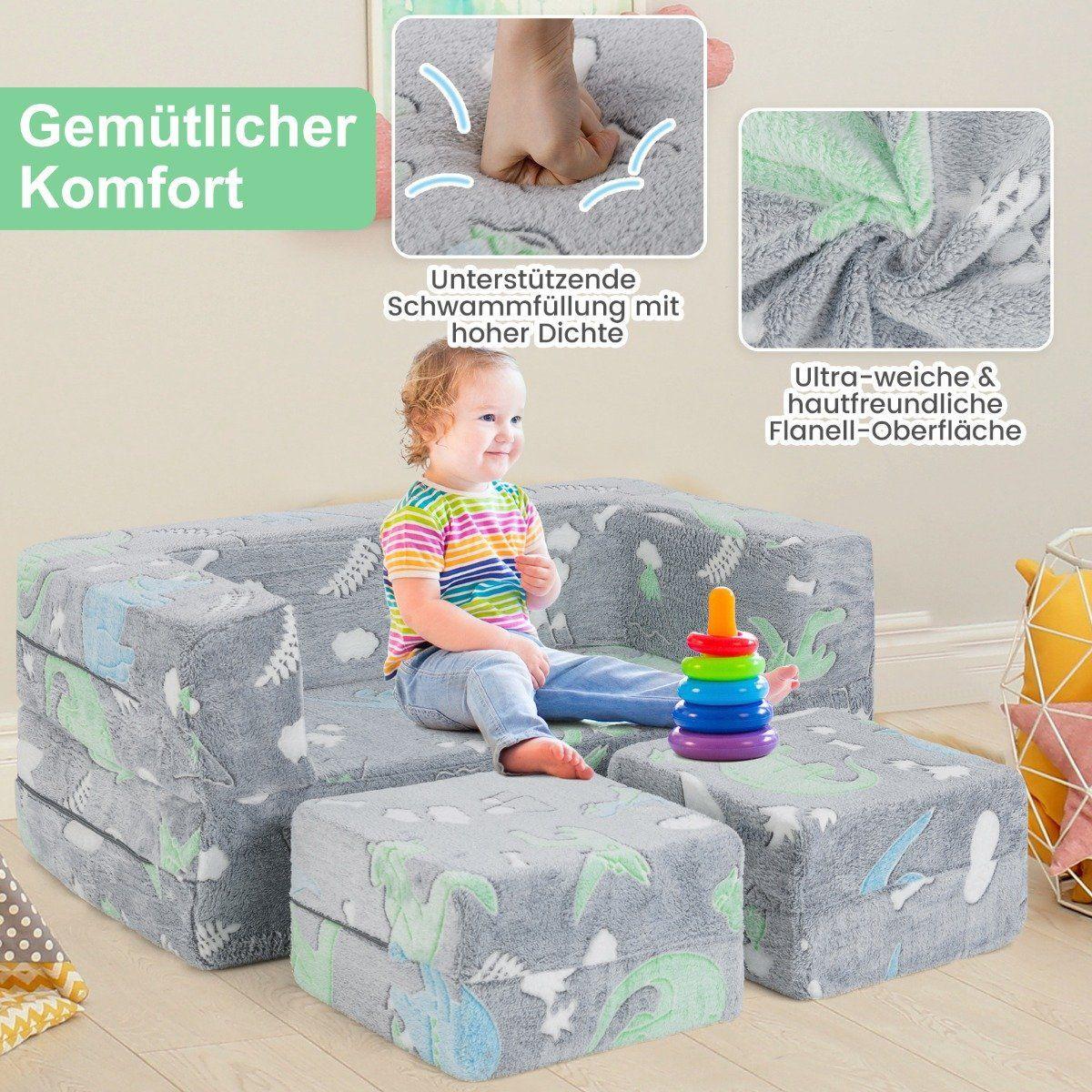 B2X Modulares Kindersofa im Dunkeln leuchtendes Spielsofa Modulsofa Dinosaurier