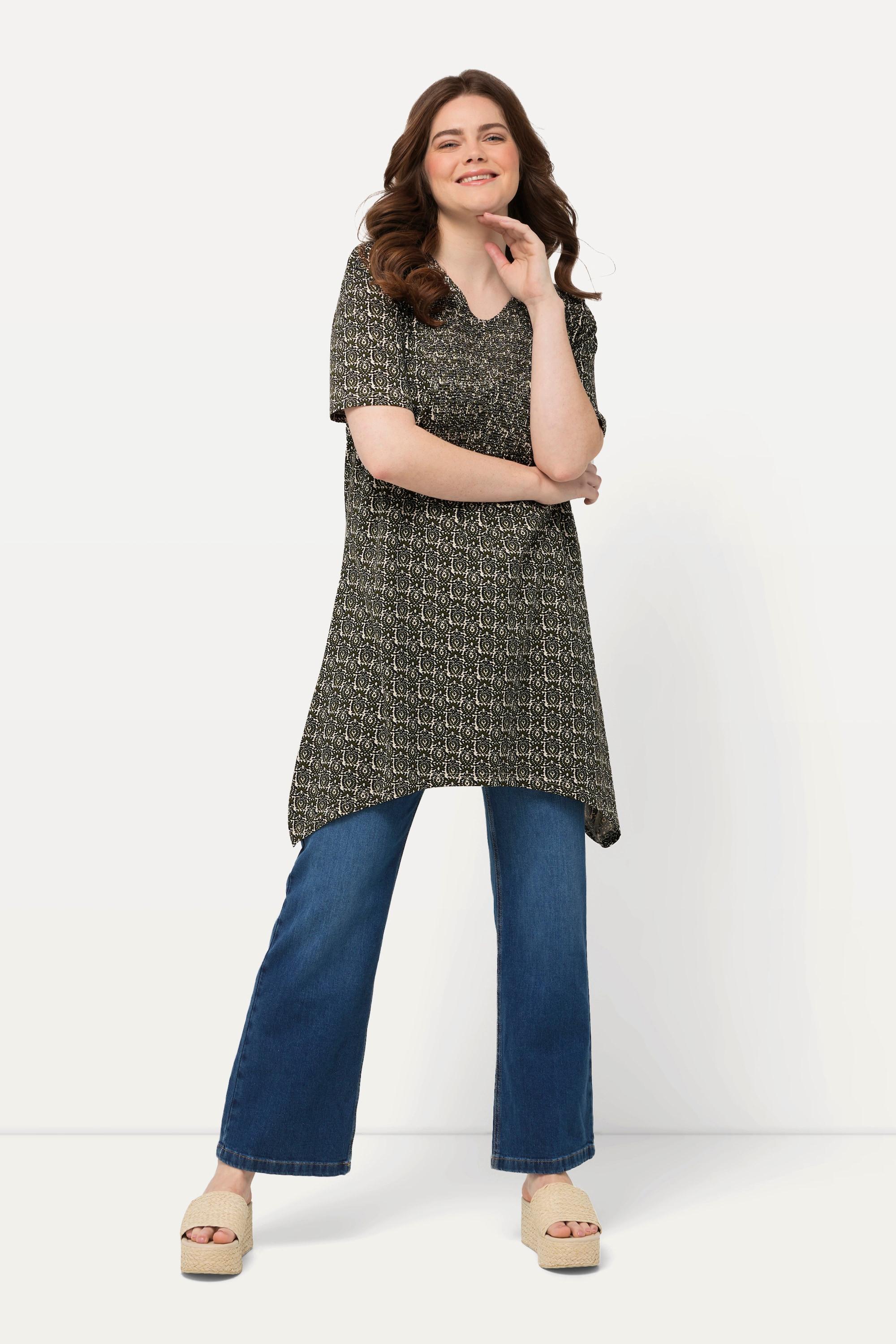 Ulla Popken A-Linie V-Ausschnitt Halbarm Longshirt