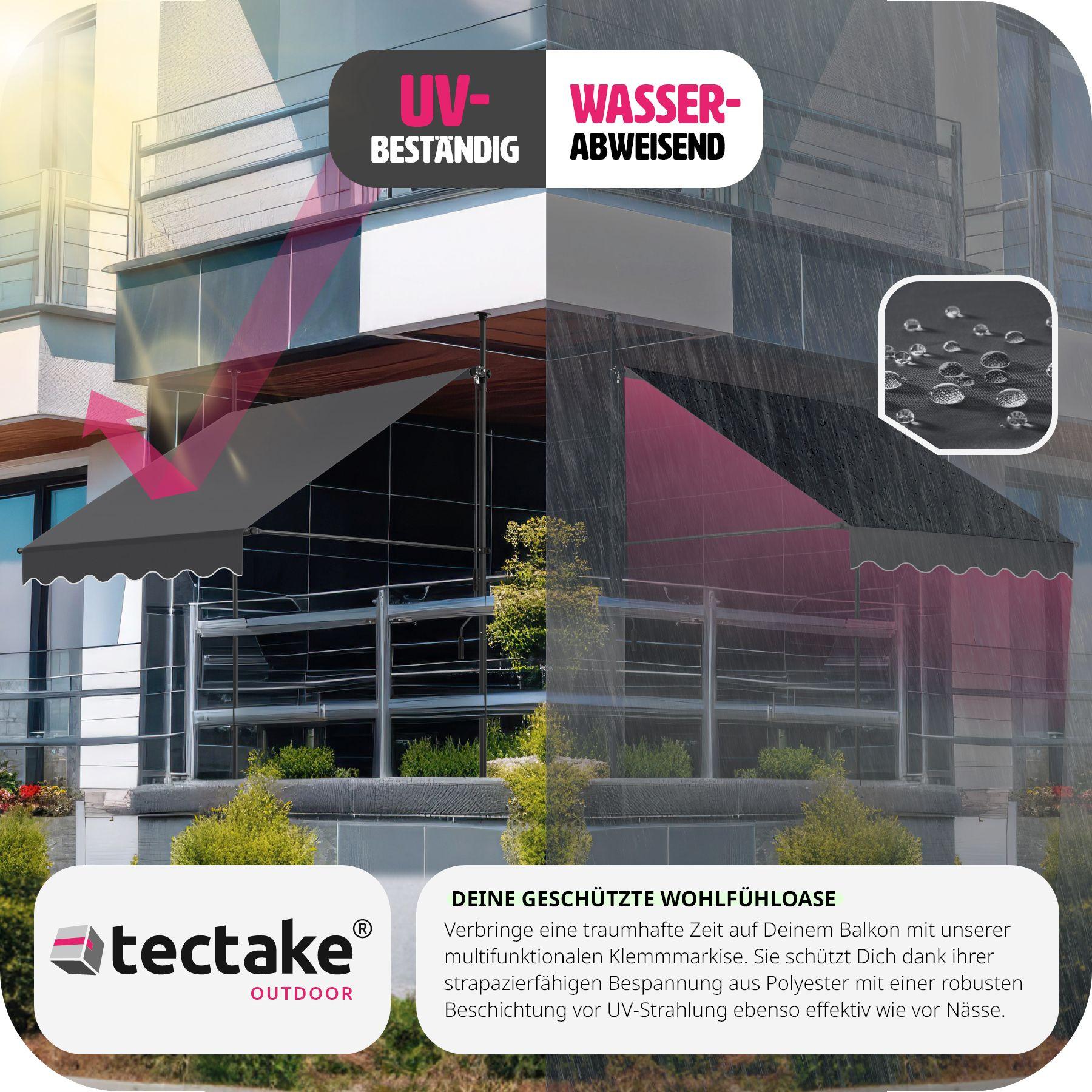 Tectake Klemmmarkise mit Handkurbel, höhenverstellbar