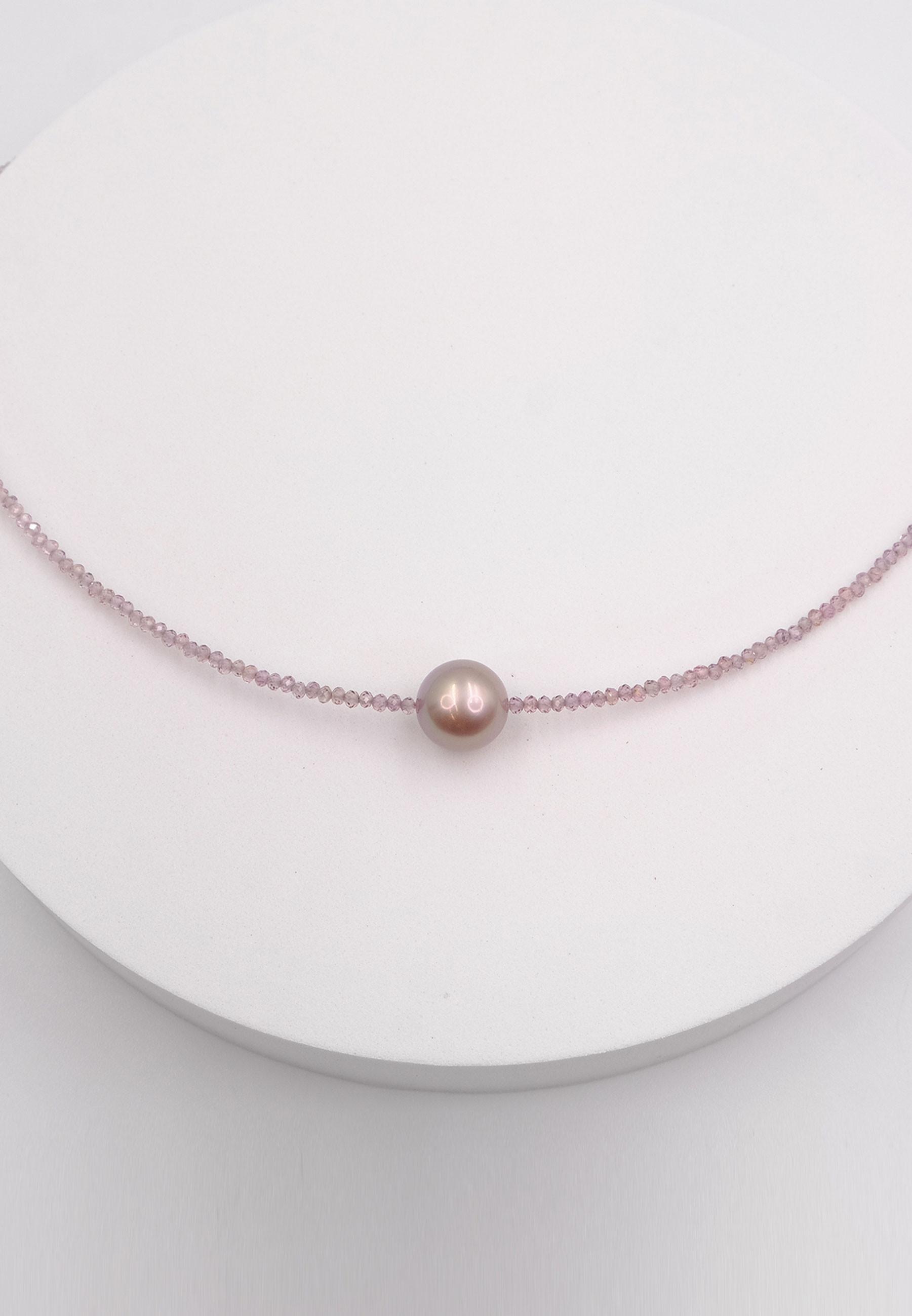 MUAU Schmuck Collier Roségold 750 Süsswasserperle 10-11mm Spinell