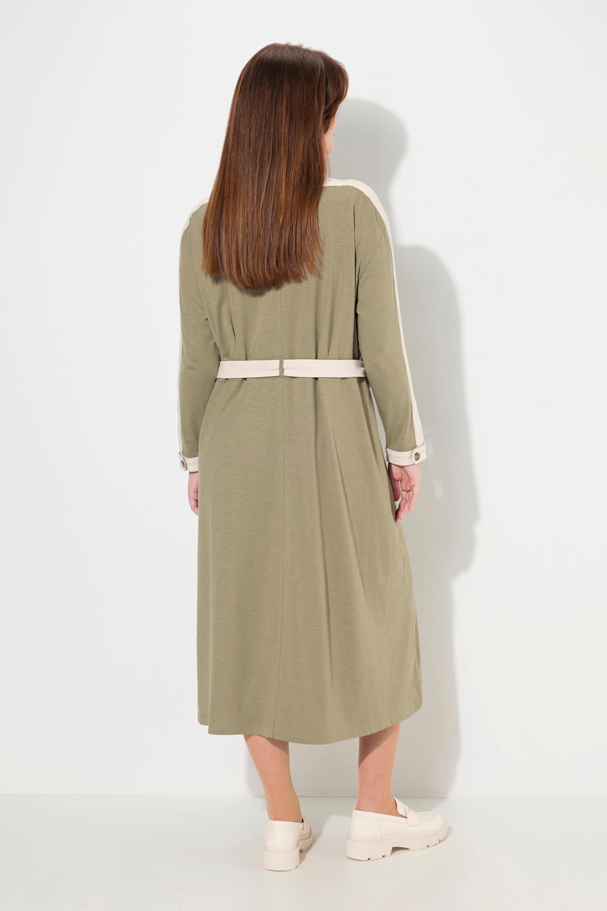 Ulla Popken Jersey-Midikleid U-Boot-Ausschnitt Langarm Biobaumwolle