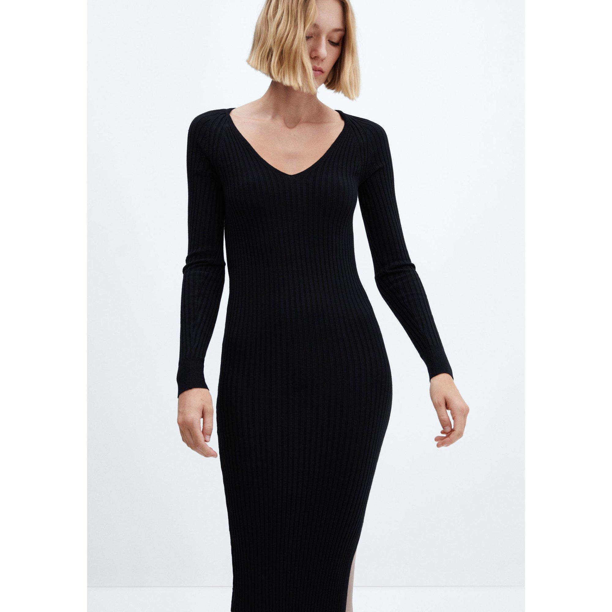 MANGO GOLETA Geripptes Langarm Midikleid