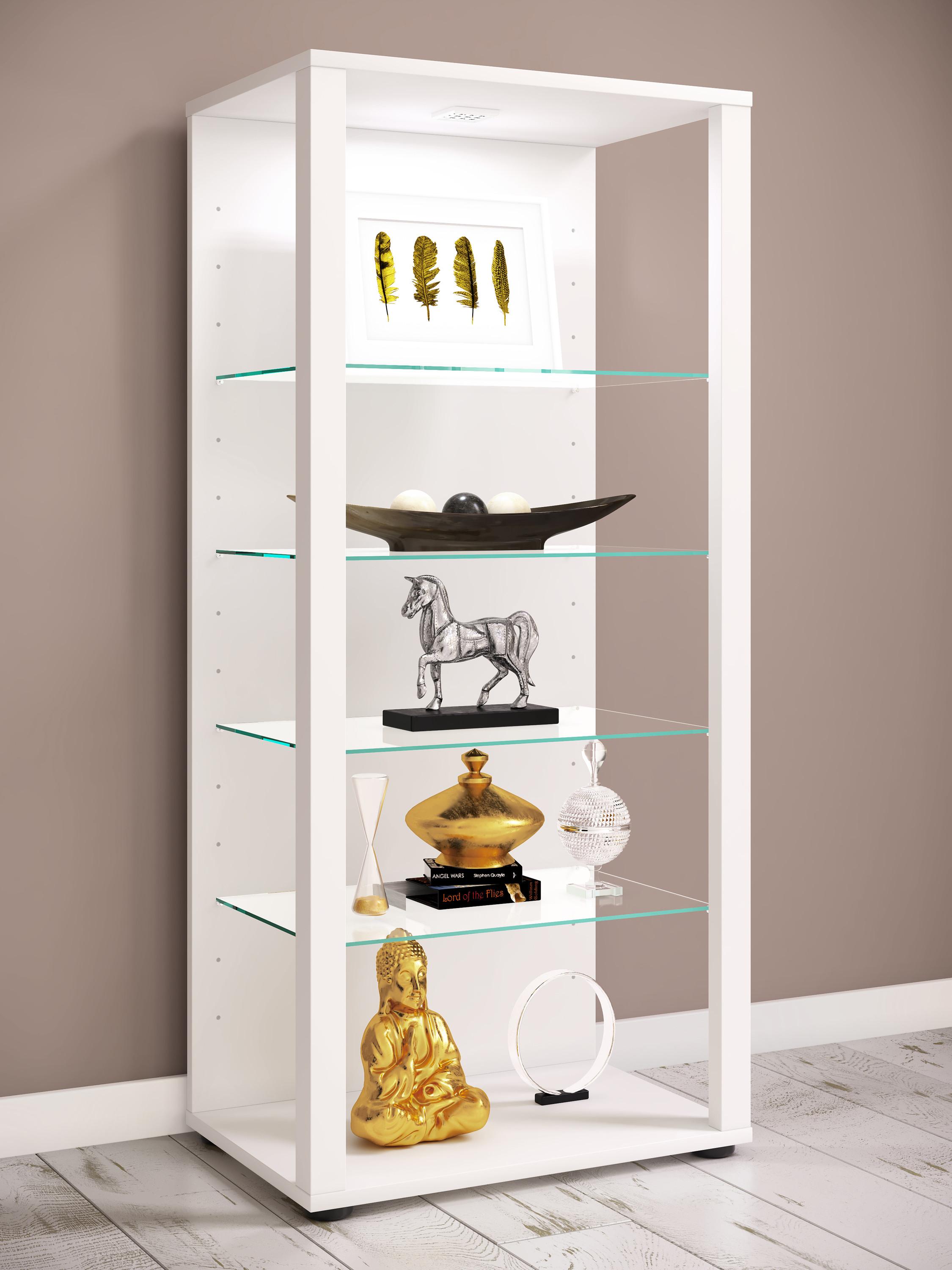 VCM Glasvitrine stehend | Vitrine Glas mit ESG-Sicherheitsglas | Maße ca. H. 115 x B. 52 x T. 35 cm | Standvitrine Glas | Modern und platzsparend | Glas