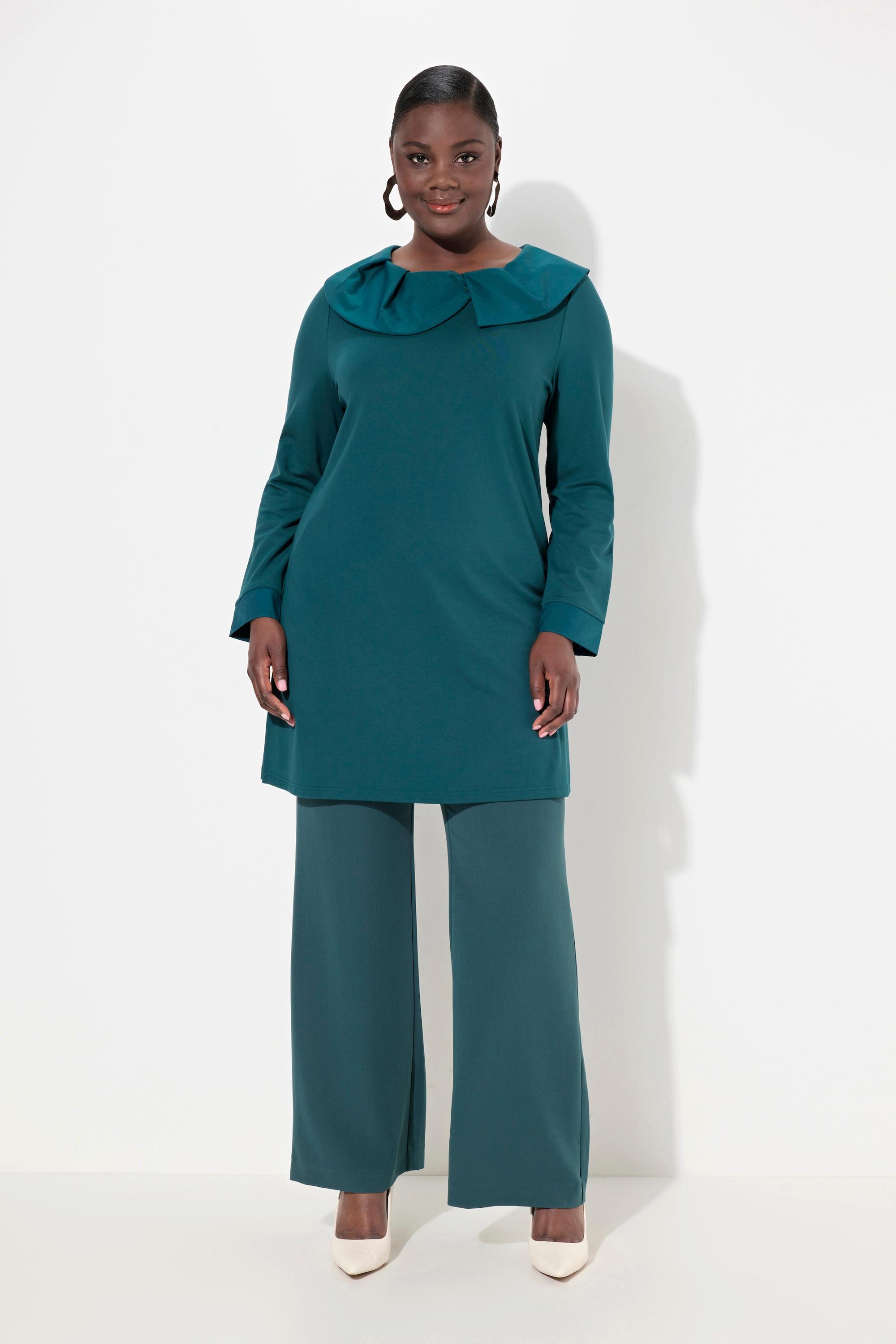 Ulla Popken Sweatshirt, Taftkragen, Punto-di-Roma, Langarm