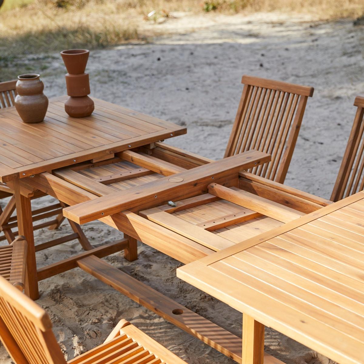 Tikamoon Rechteckige Gartenmöbel Set aus massiver Akazie 6 Stühle Capri