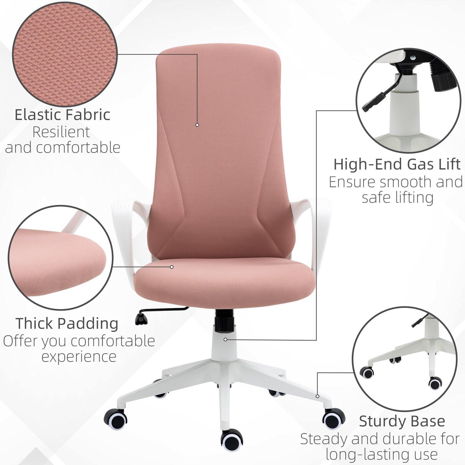 Northio Bürostuhl Wippfunktion, Höhenverstellbarer Schreibtischstuhl, Ergonomischer Computerstuhl, Stretchstoff, Rosa