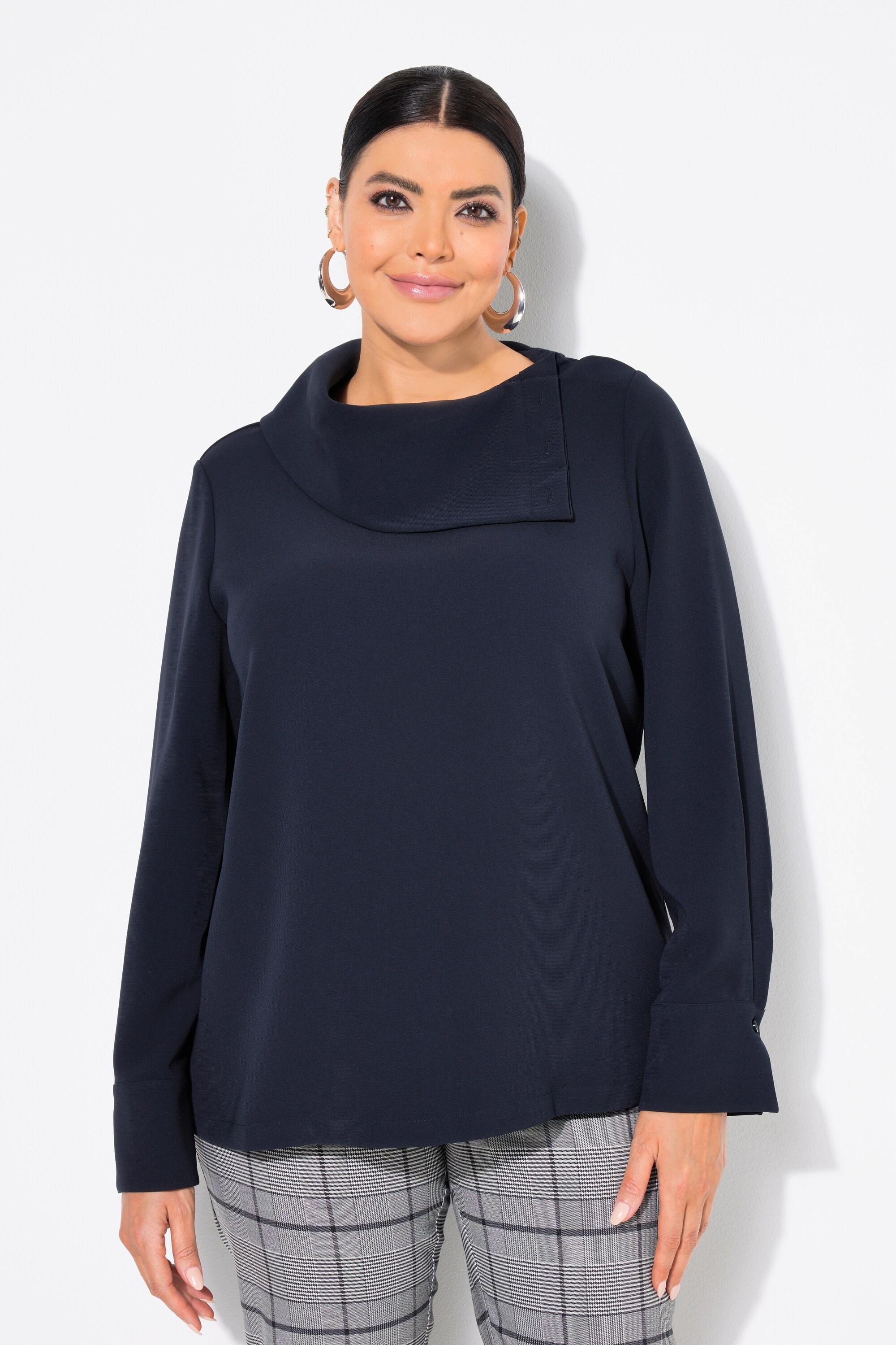 Ulla Popken Acetat-Bluse, asymmetrischer Hemdkragen, Langarm