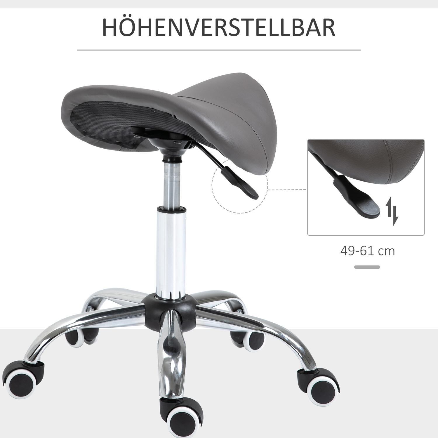 Northio Rollhocker Höhenverstellbarer Arbeitshocker mit Rädern, Drehbar, Kunstleder, Grau