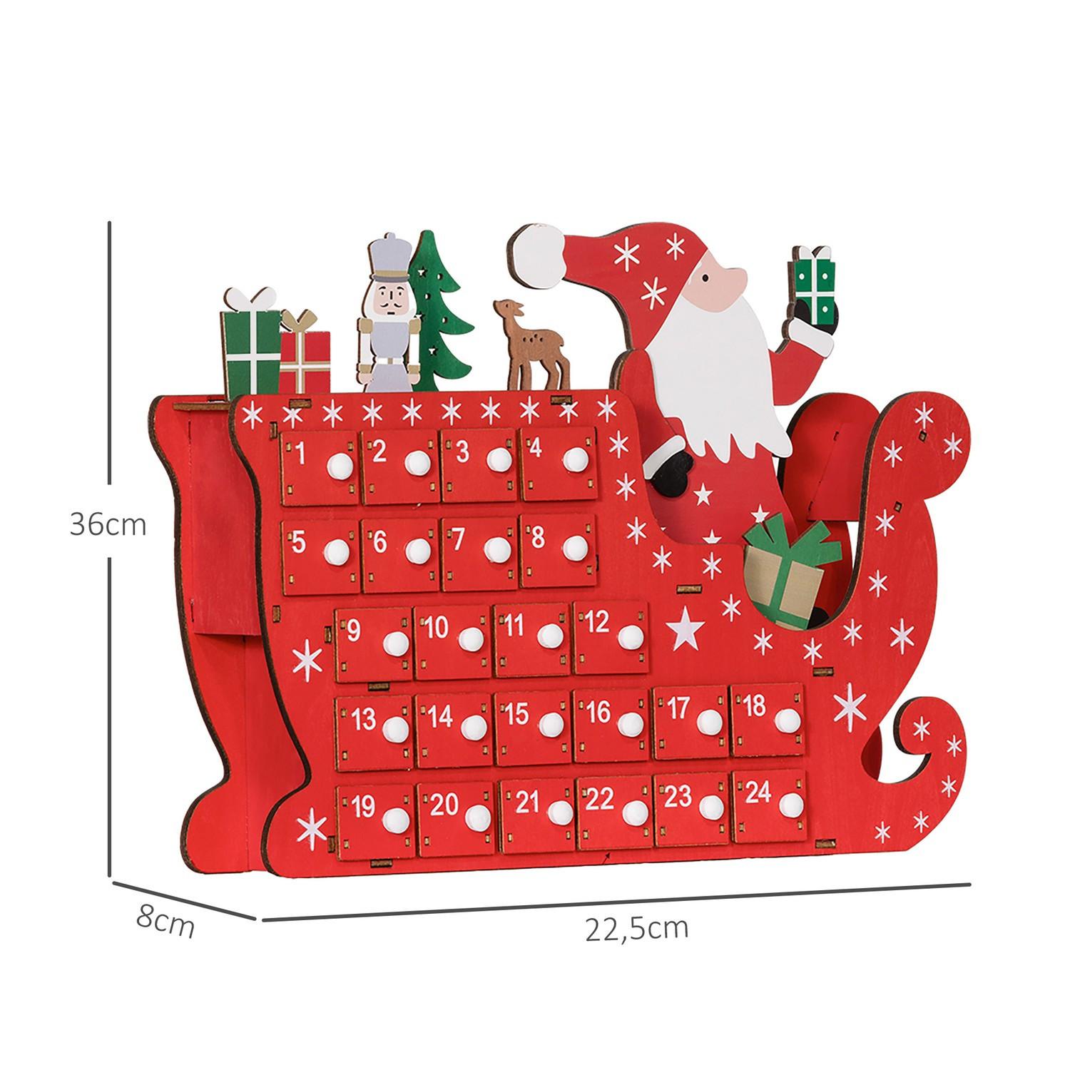 Northio Adventskalender zum Befüllen 24 Schubladen Fächer Weihnachtskalender Adventskalenderbox Weihnachtsdekoration DIY MDF-Platte Rot 22,5 x 8 x 36 cm