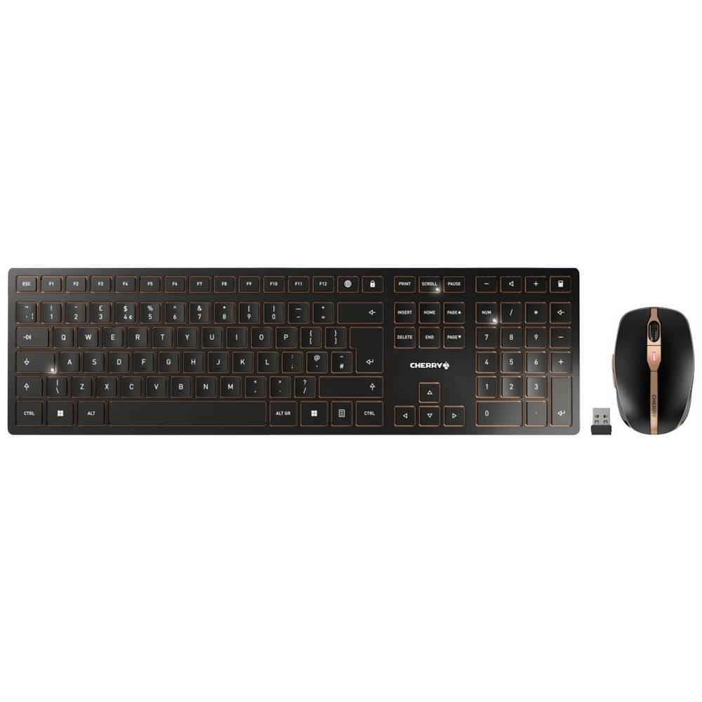 Cherry DW 9100 Slim, UK-Layout, QWERTY Tastatur, kabellose Tastatur- und Maus set -bronze