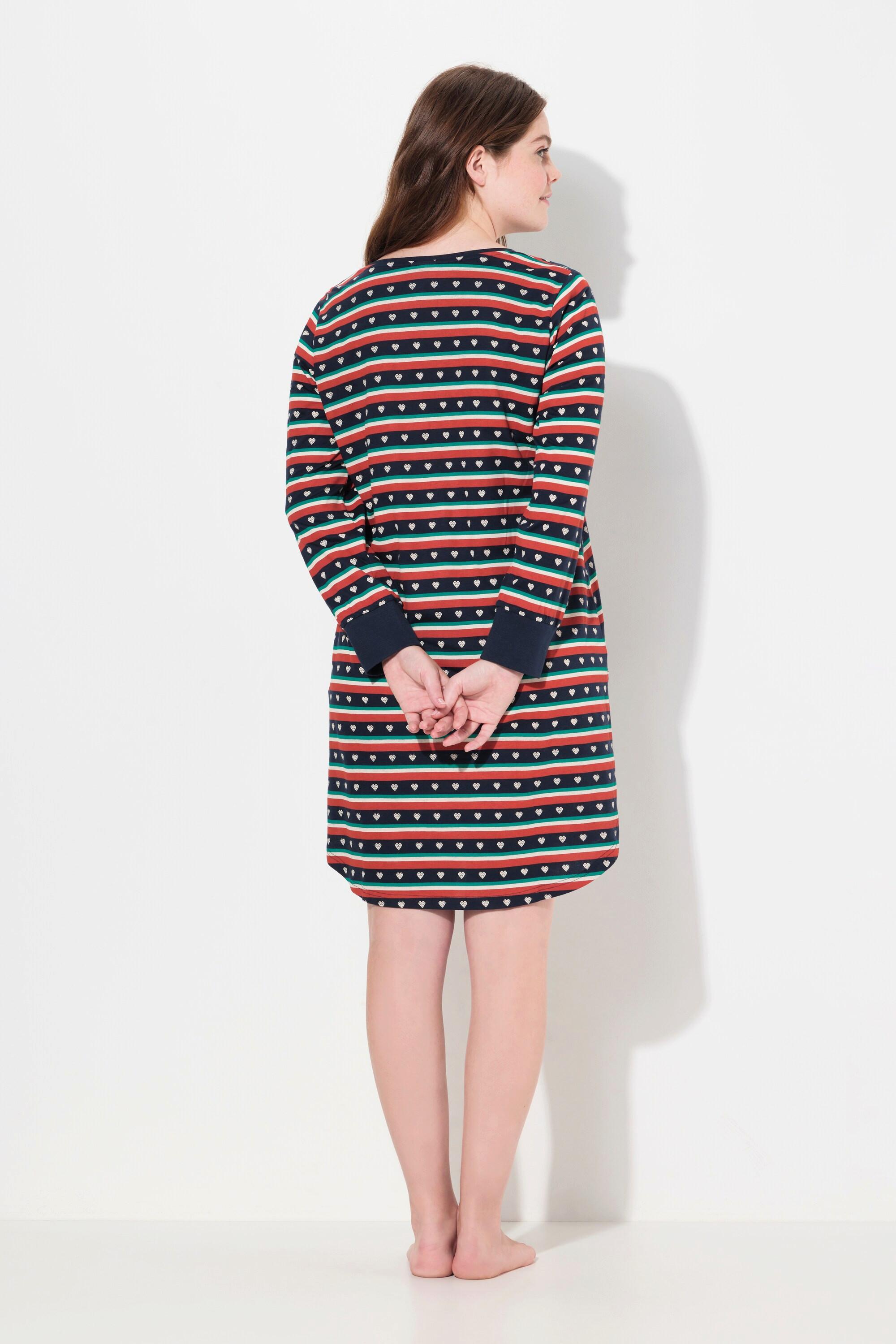 Ulla Popken Nachthemd, Herzstreifen, Rundhals, Langarm, Biobaumwolle