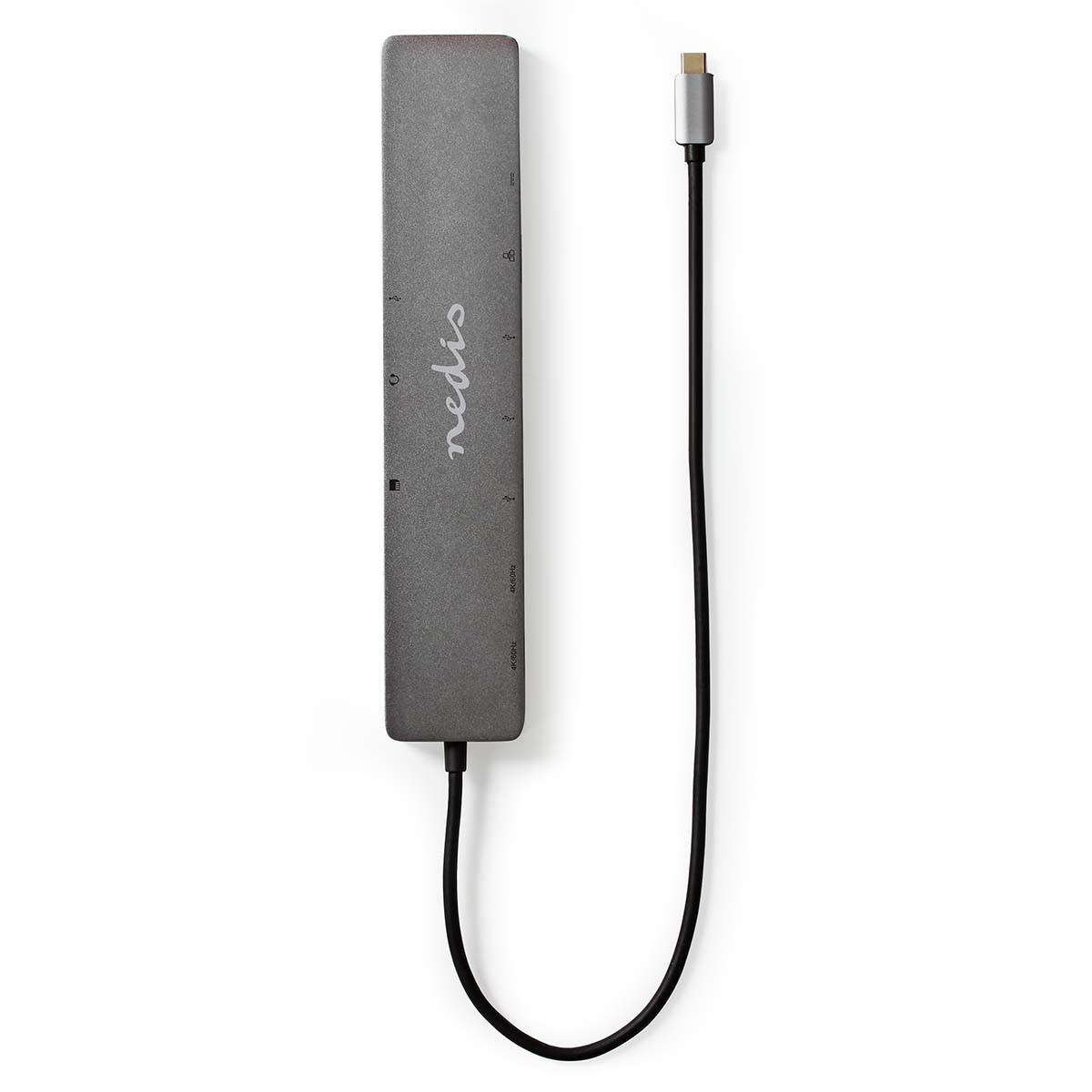 Nedis USB Multi-Port Adapter | USB 3.2 Gen 1 | USB-C™ Hane | Micro SD / RJ45 Hona / SD / 2x HDMI™ / 2x USB-C™ / 3x USB-A Hona | 0.40 m | Rund | Guldplaterad | TPE | Antracit | Låda