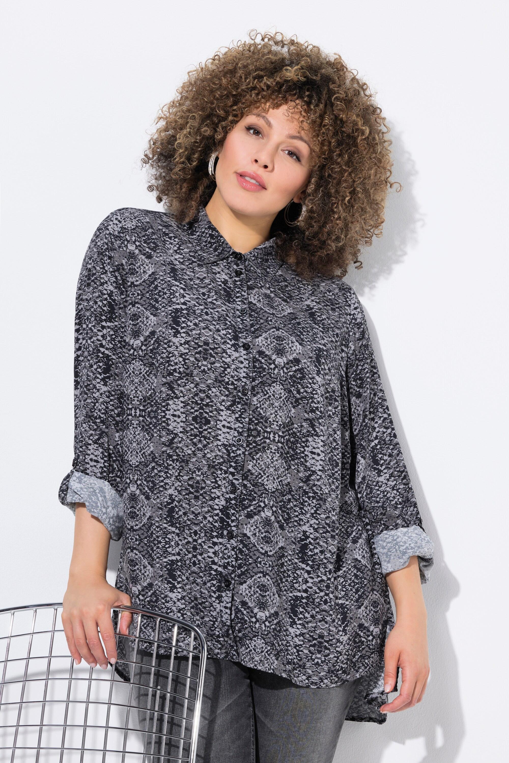 Ulla Popken Hemdbluse, Schlangenmuster, Hemdkragen, Langarm