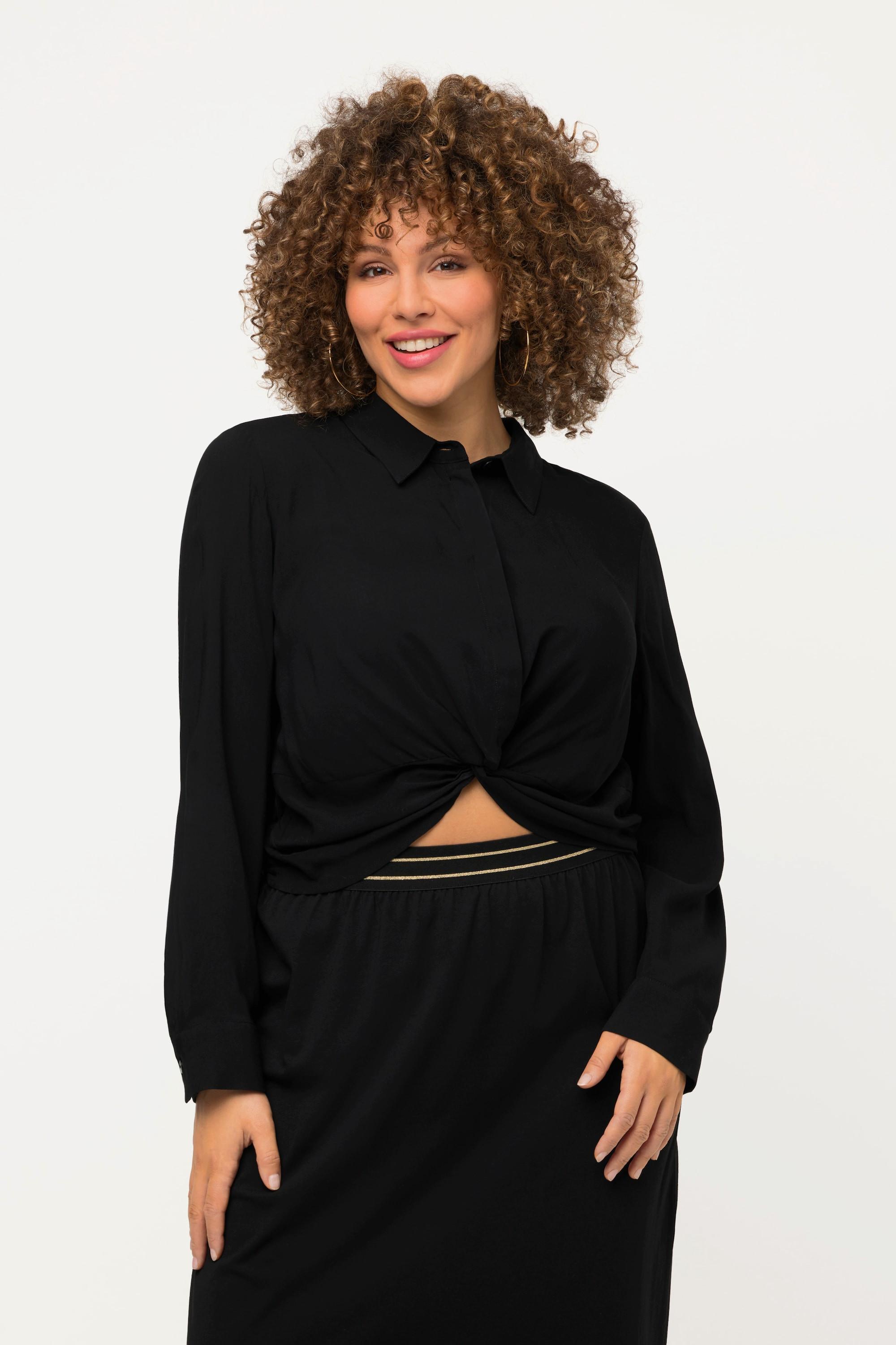 Ulla Popken Knoten Kurz Hemdbluse mit Kragen Langarm