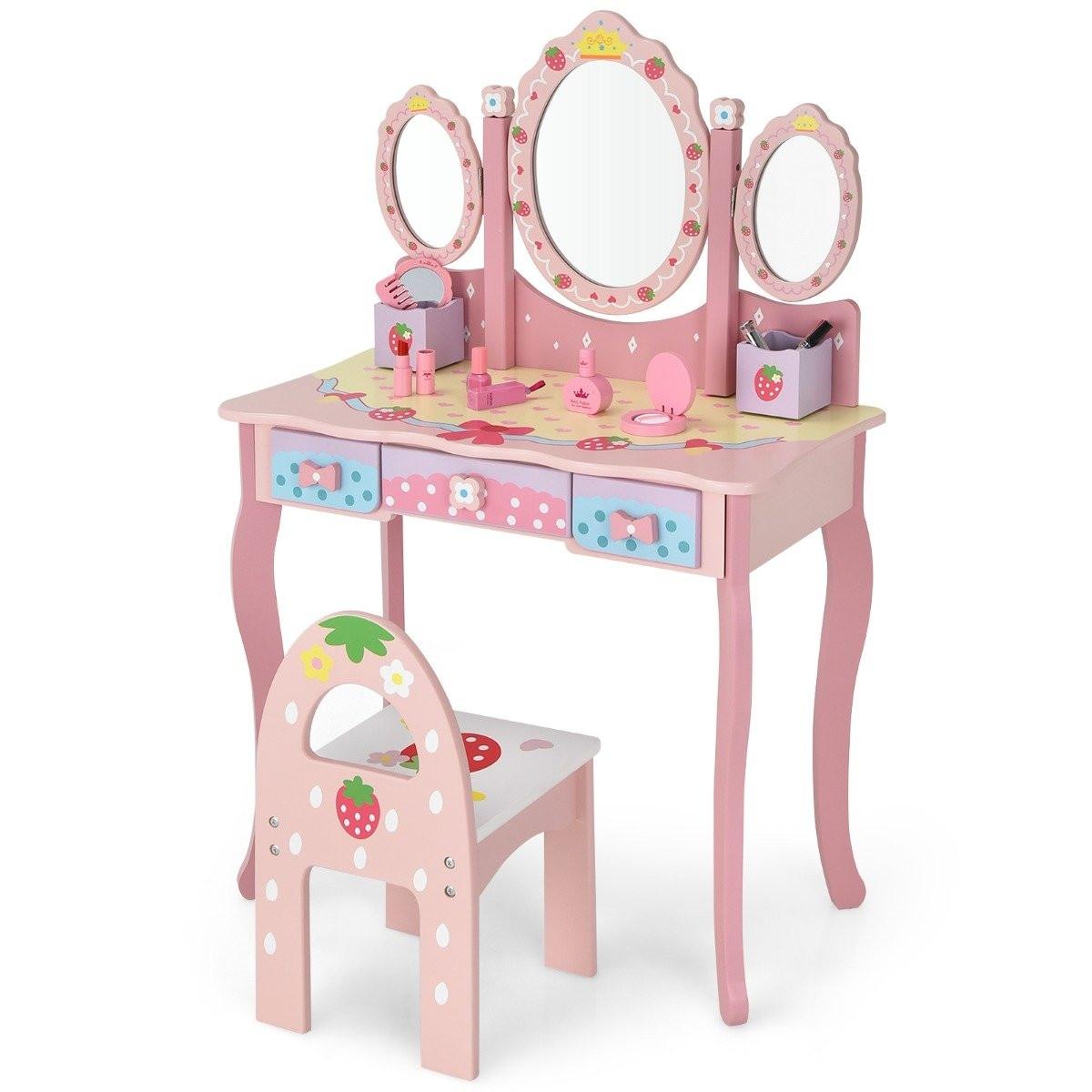 Northix Kinder Schminktisch Kinder Frisier-Set mit Spiegel 70 x 34 x 105 cm Rosa