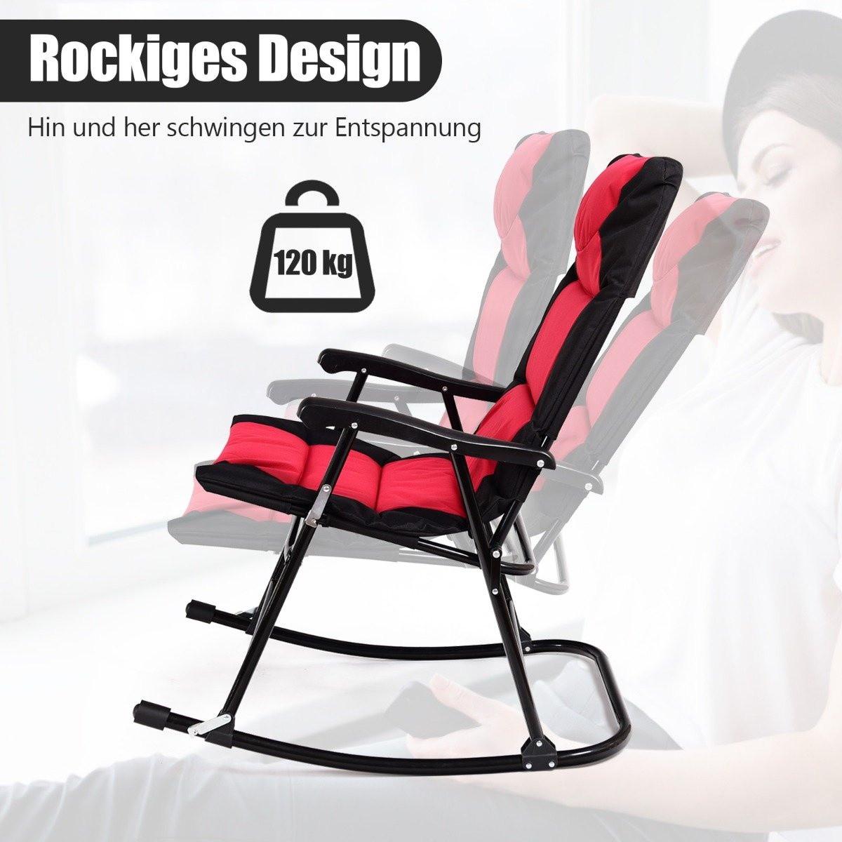 Northio 3-teiliges Schaukelliege Liegestühle mit Beistelltisch Gartenliege Rot + Schwarz