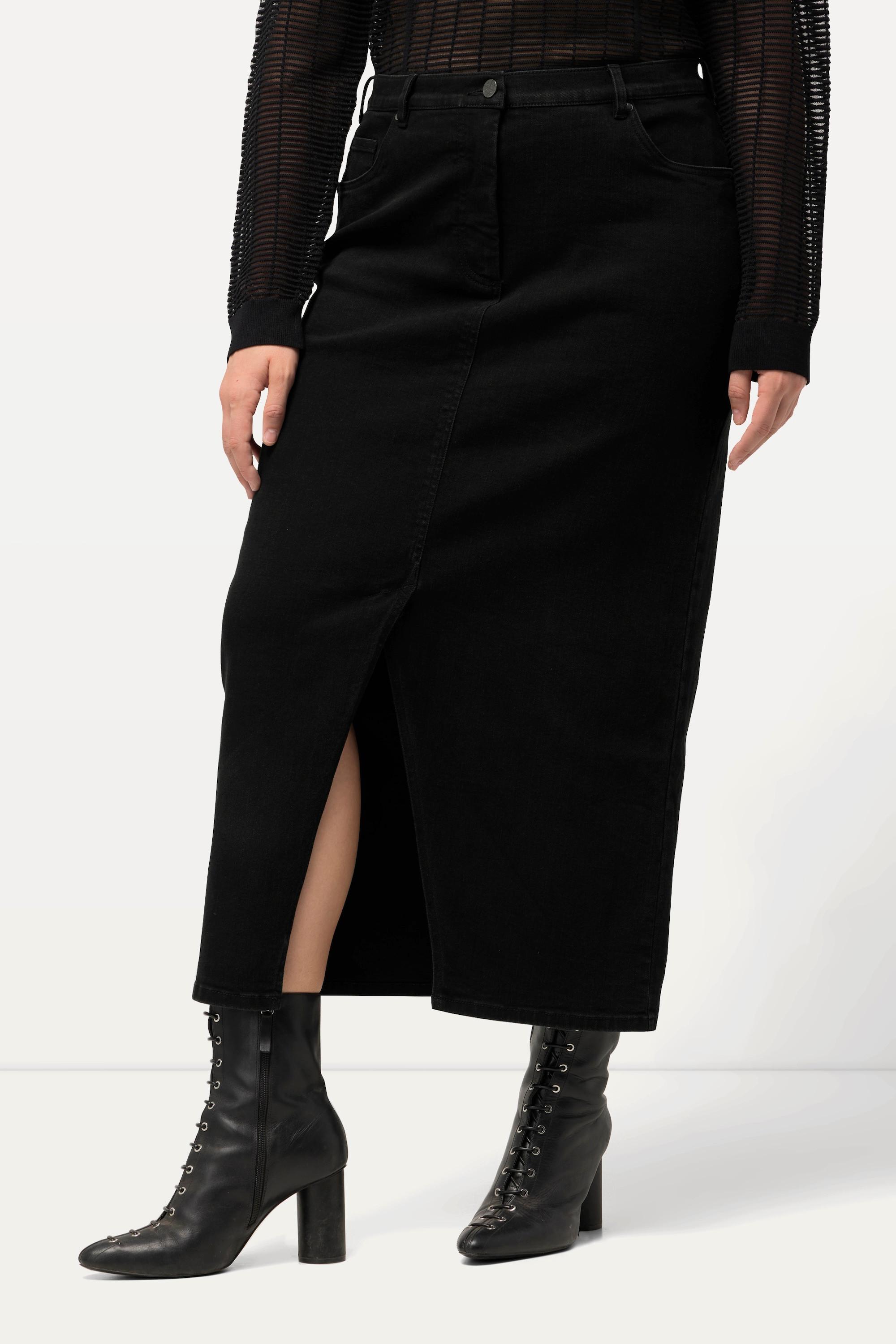 Ulla Popken Jeans-Midirock, Saumschlitz, Komfortbund