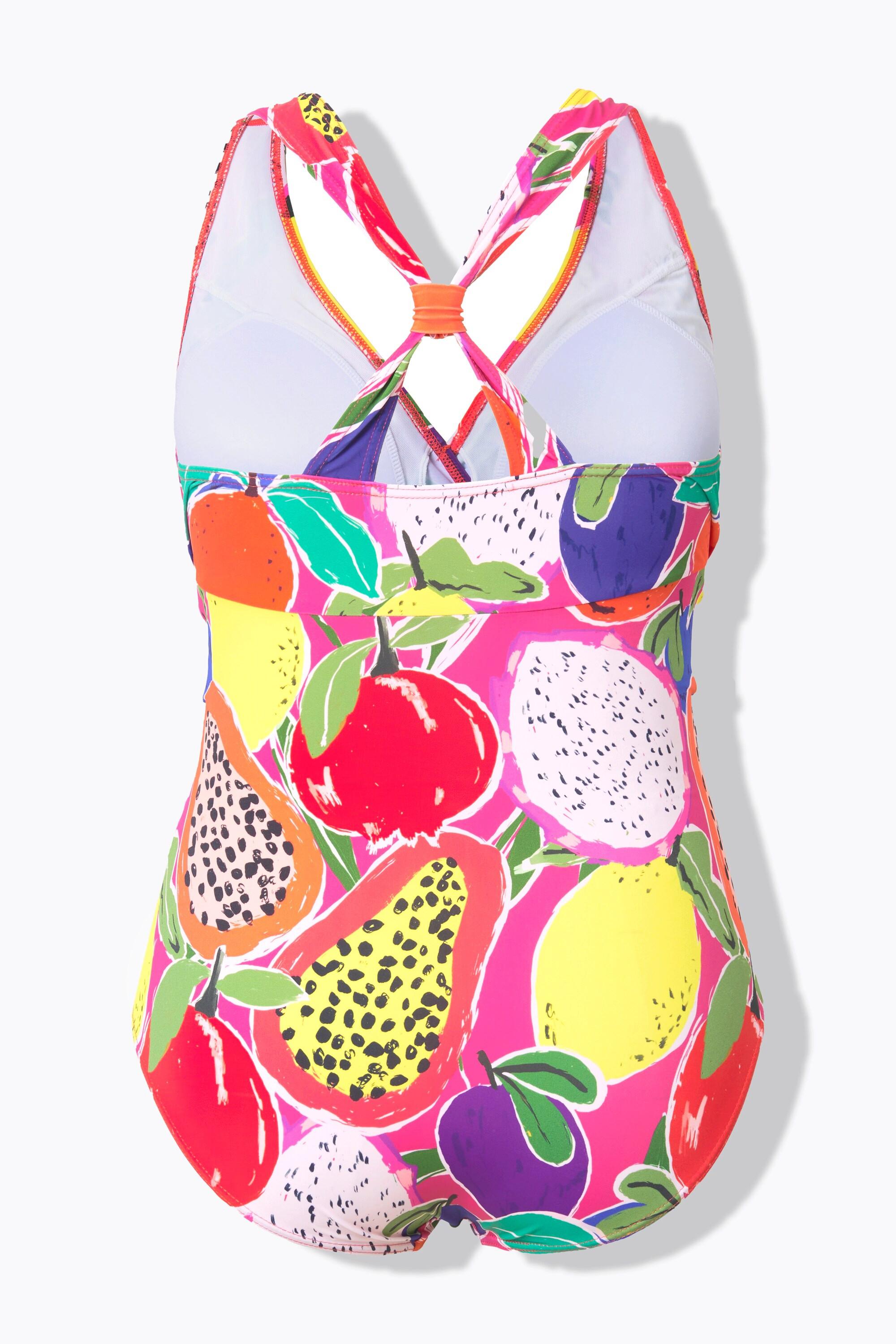 Ulla Popken Badeanzug, Obst, Softcups, Wickeloptik, recycelt