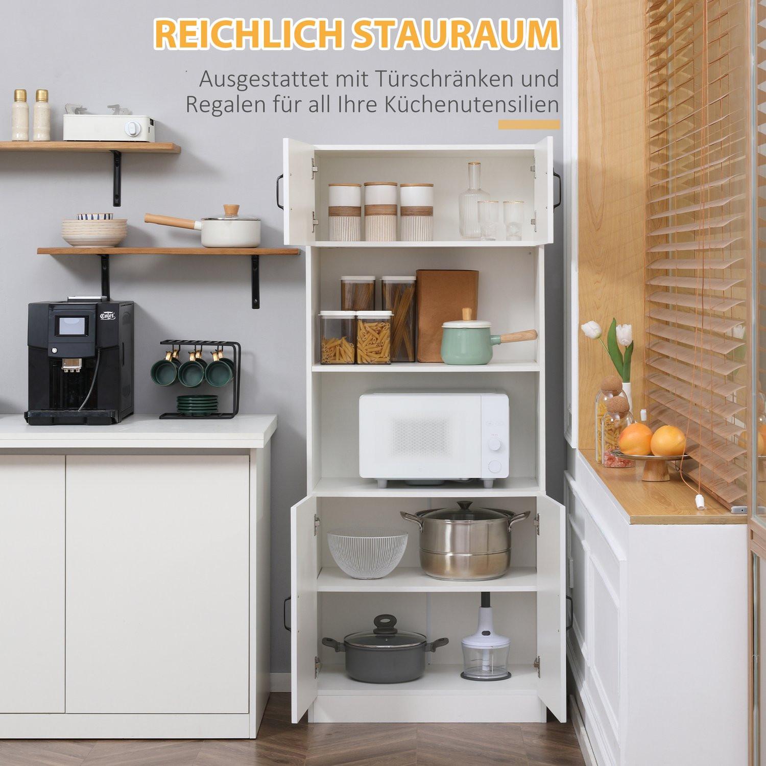 Northio Küchenschrank Küchenbuffet Hochschrank Mit 2 Regalen Und 2 Schränken Mit Verstellbaren Regalböden Mikrowellenregal Anti-Kipp-Gurt