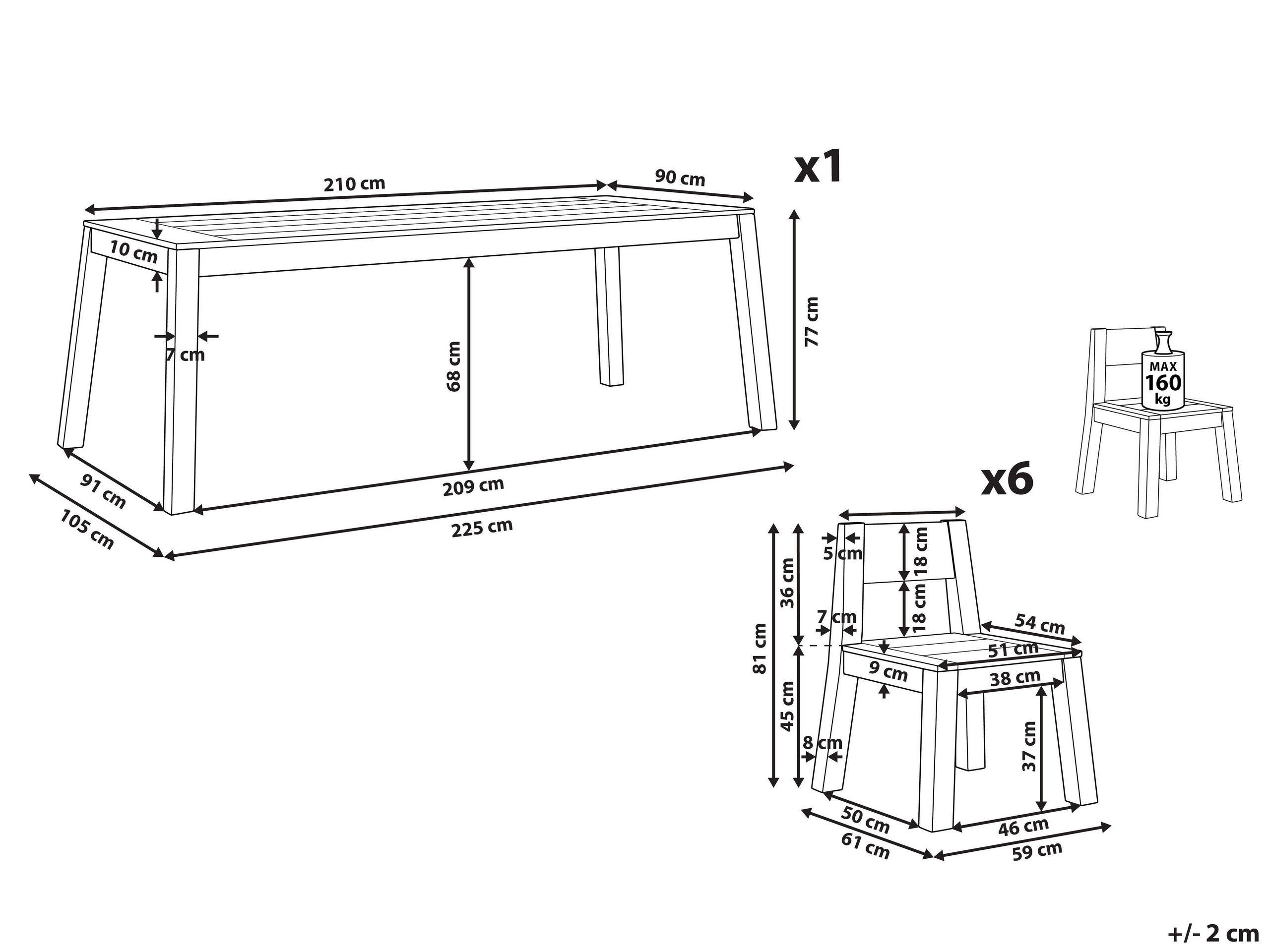 Beliani Tisch mit Stühlen aus Akazienholz Klassisch LIVORNO