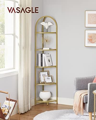 Pricenet Modernes 5-stöckiges Eckregal mit Glas und goldenem Rahmen