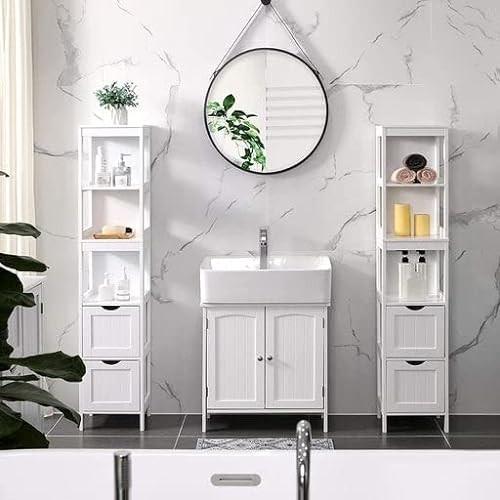 Pricenet Hoherer Badezimmerschrank mit herausnehmbaren Schubladen