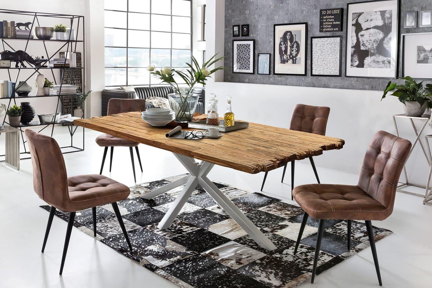 mutoni Massivholztisch 240x100 - recyceltes Teak natur - Metall antiksilber