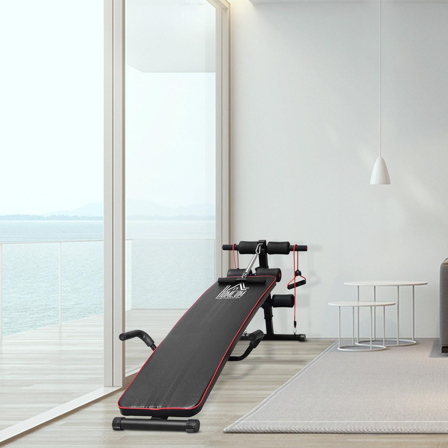 Northio Bauchtrainer Trainingsbank Sit Up Bank Widerstandsbänder Verstellbar Bis 120Kg 37,5X55,5X50-68Cm