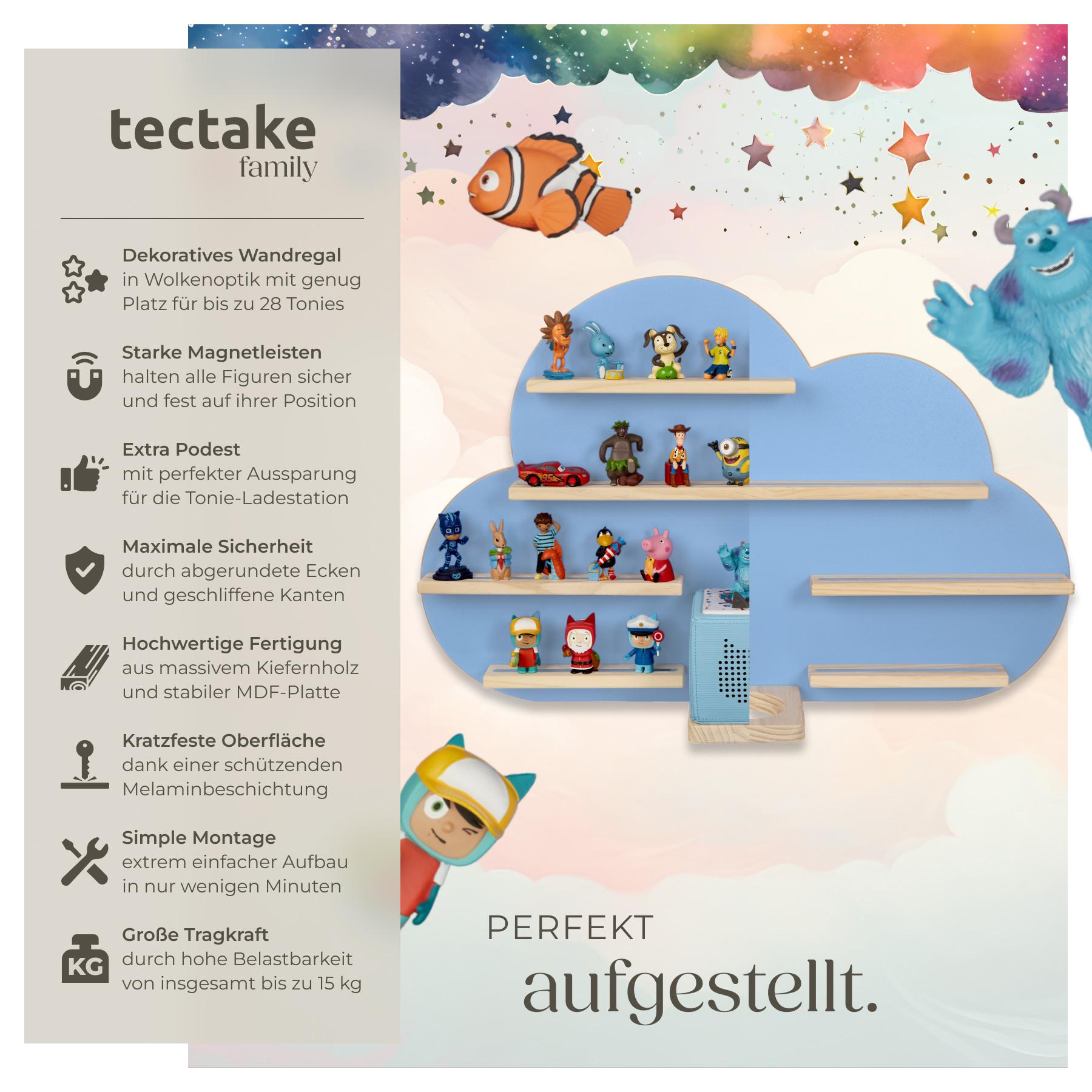 Tectake Wandregal MyLittleStory Cloud für bis zu 28 Tonies