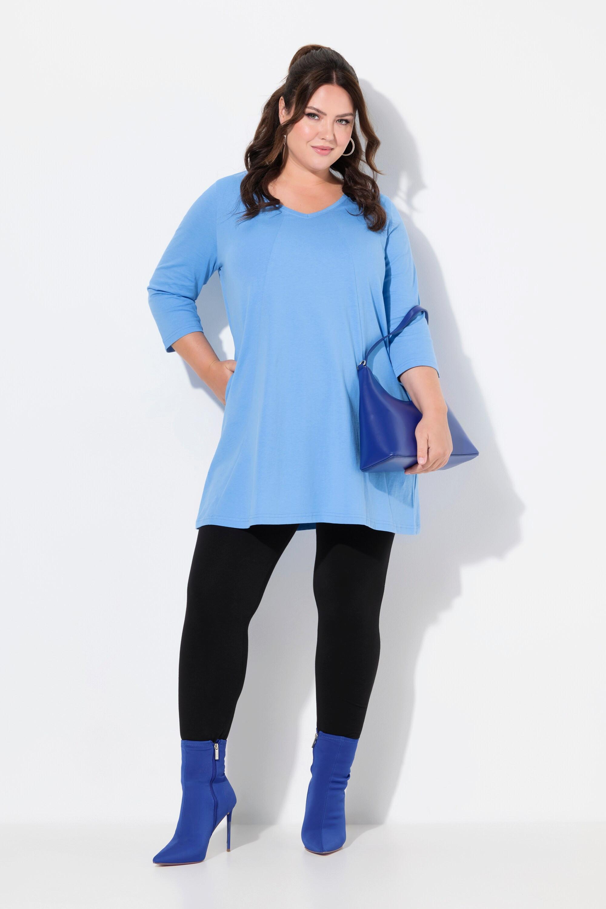 Ulla Popken Longshirt Ziernähte A-Linie V-Ausschnitt 3/4-Arm