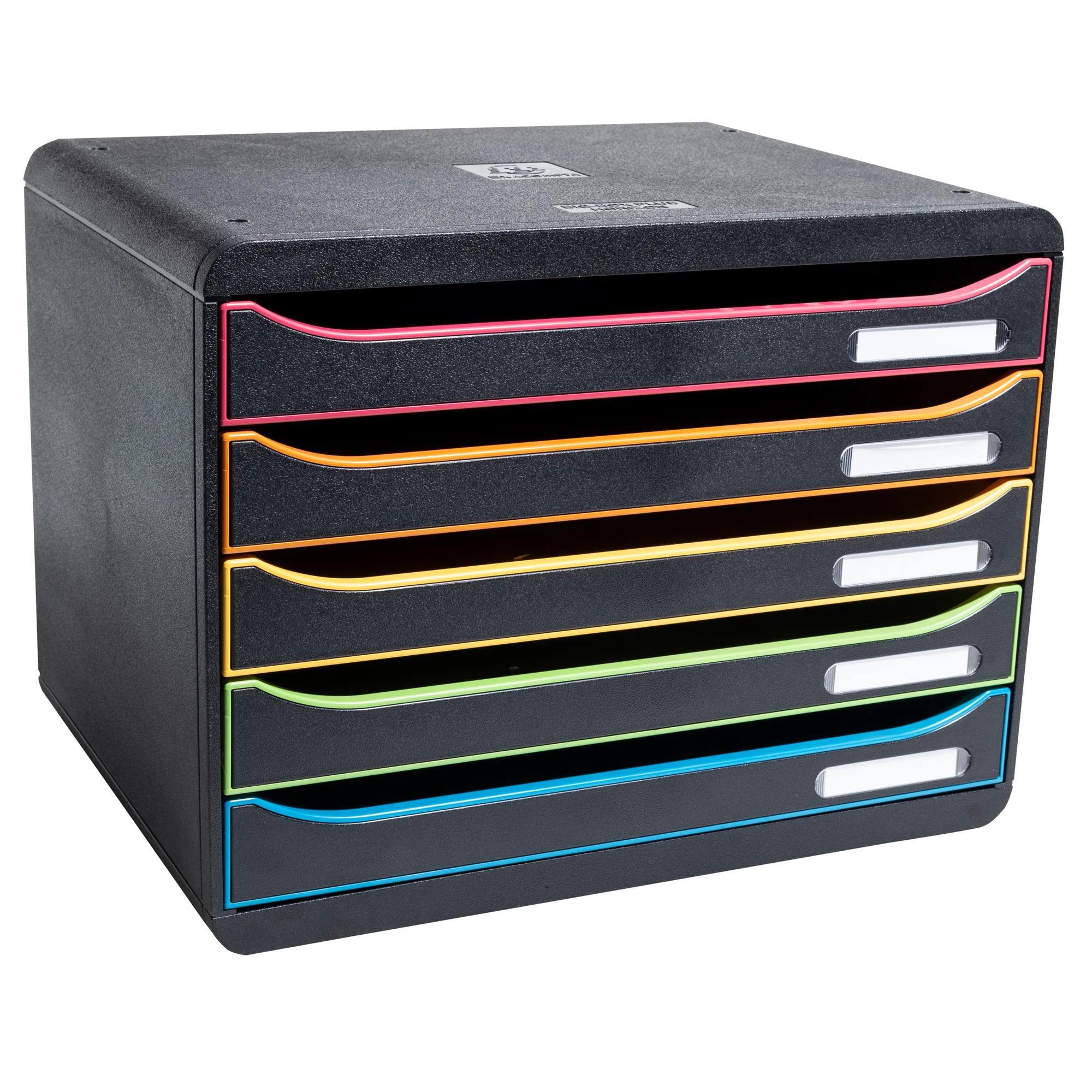 Exacompta Schubladenbox Big Box Plus Horizon, Querformat, 5 offene Schubladen, Black Office