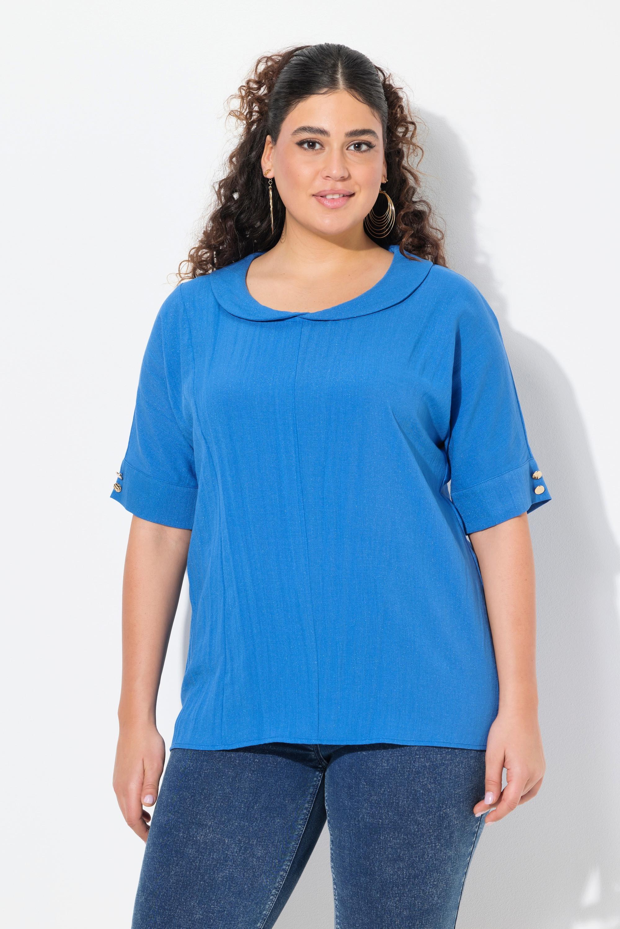 Ulla Popken Bluse, Leinenoptik, Oversized, Tellerkragen, Halbarm