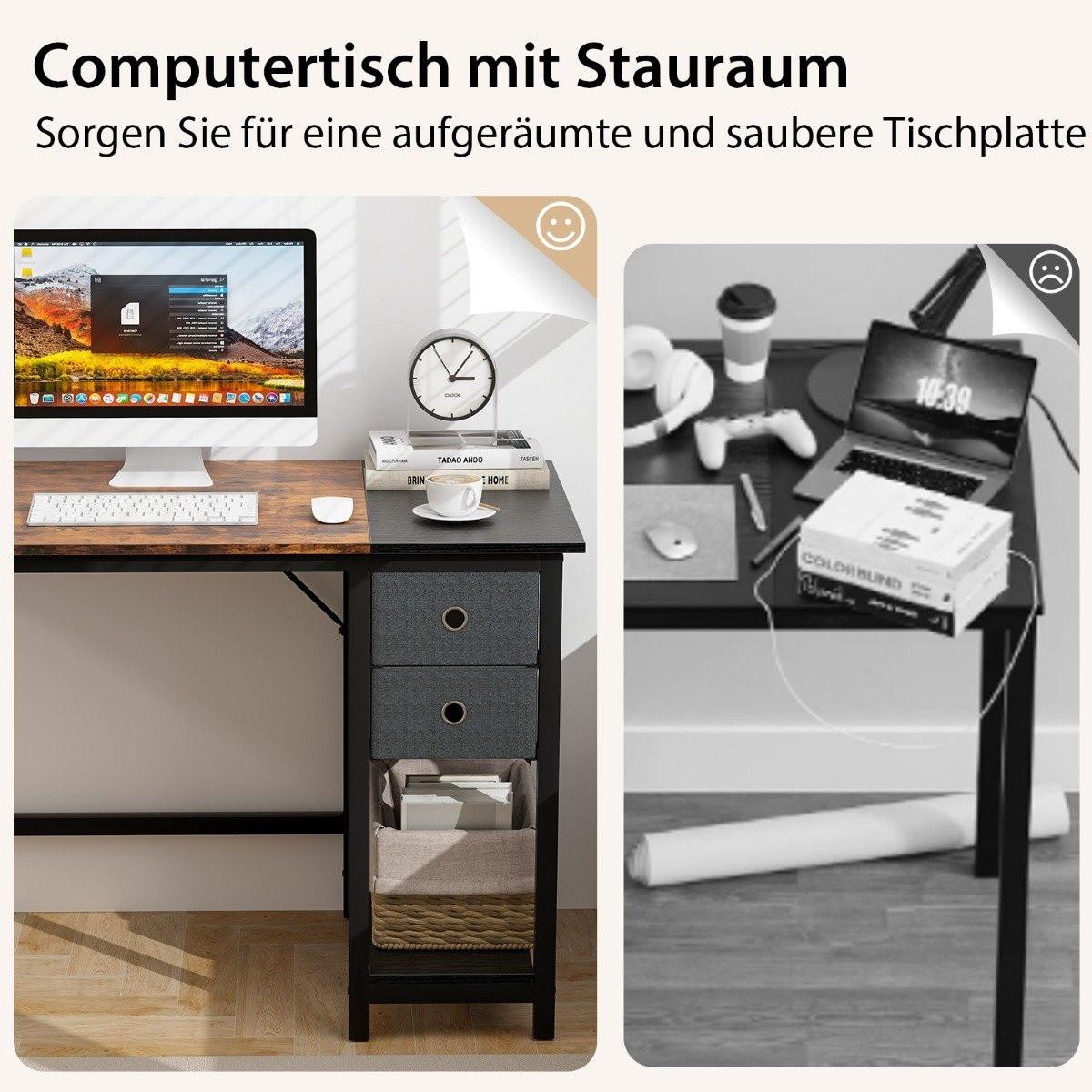 B2X Langer Schreibtisch mit 2 Schubladen & Kopfhörerhaken & Ablagefach Computertisch