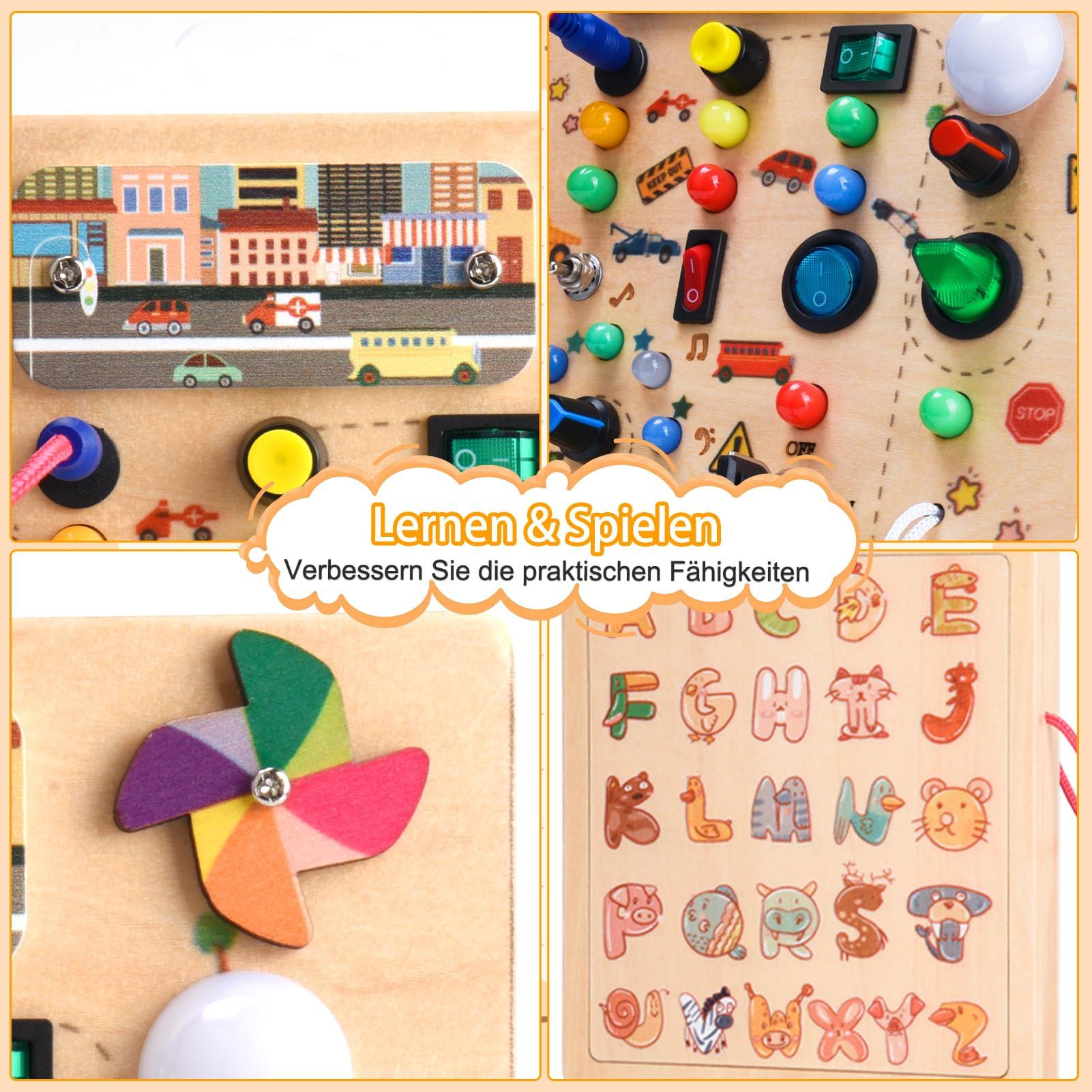 Activity-board Busy Board Motorikspielzeug mit 19 LEDs, Holzspielzeug, Sinnesspielzeug, Lernspielzeug für Kleinkinder