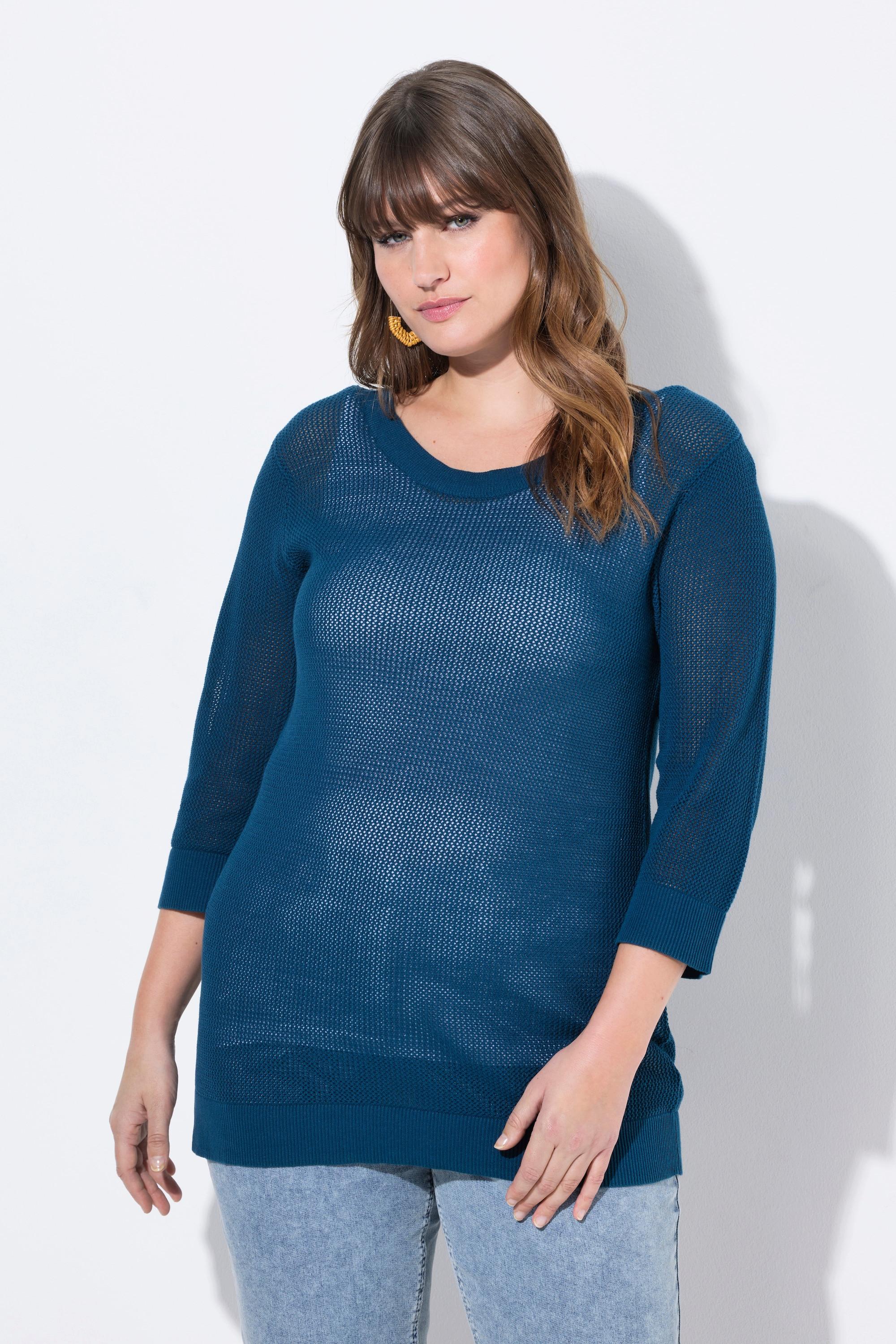 Ulla Popken Pullover, U-Boot-Ausschnitt, 3/4-Arm, Biobaumwolle