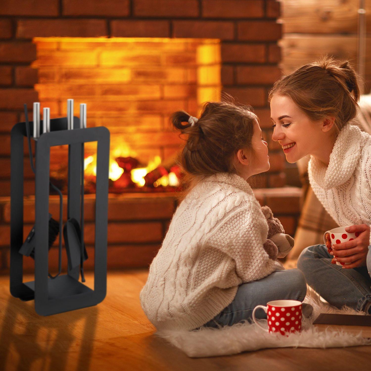 B2X Schwarzer Feuerständer in 5 Teilen modern