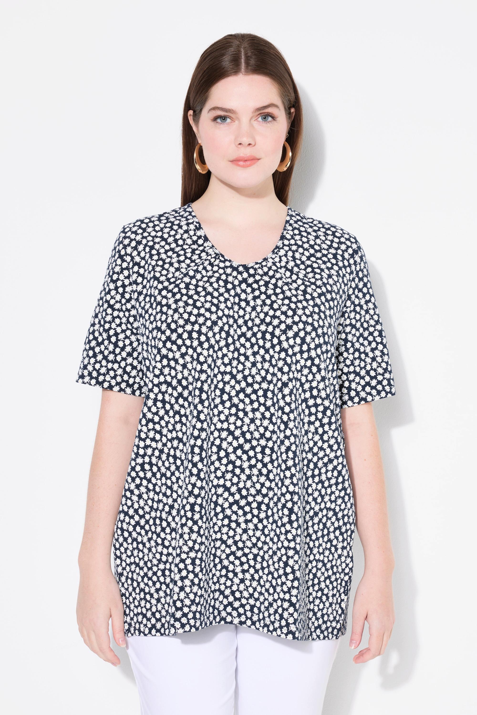 Ulla Popken A-Linie Zierfalten V-Ausschnitt Halbarm T-Shirt