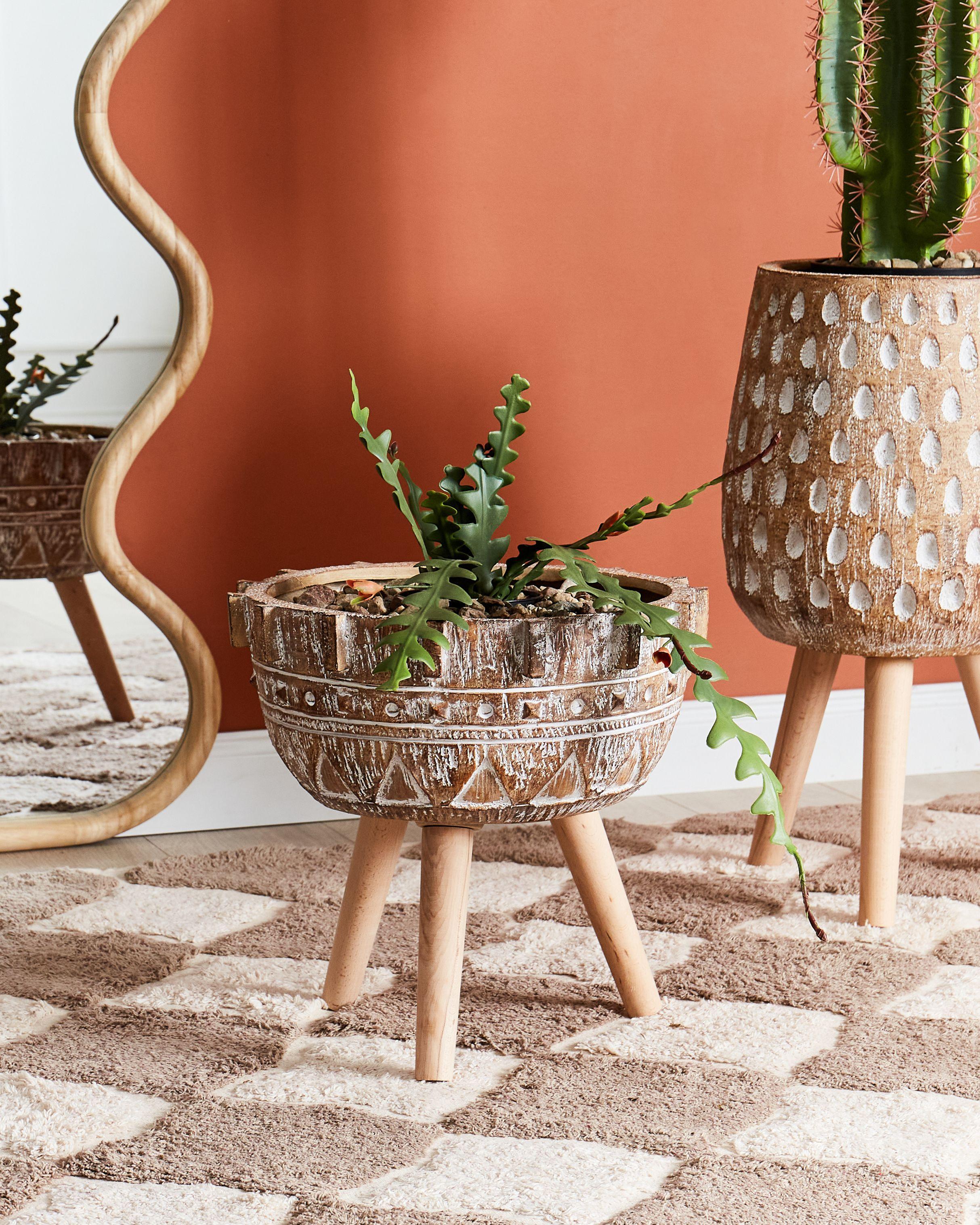 Beliani Blumentopf mit Beinen aus Lehm-Faser-Mischung Boho ASPLENIUM
