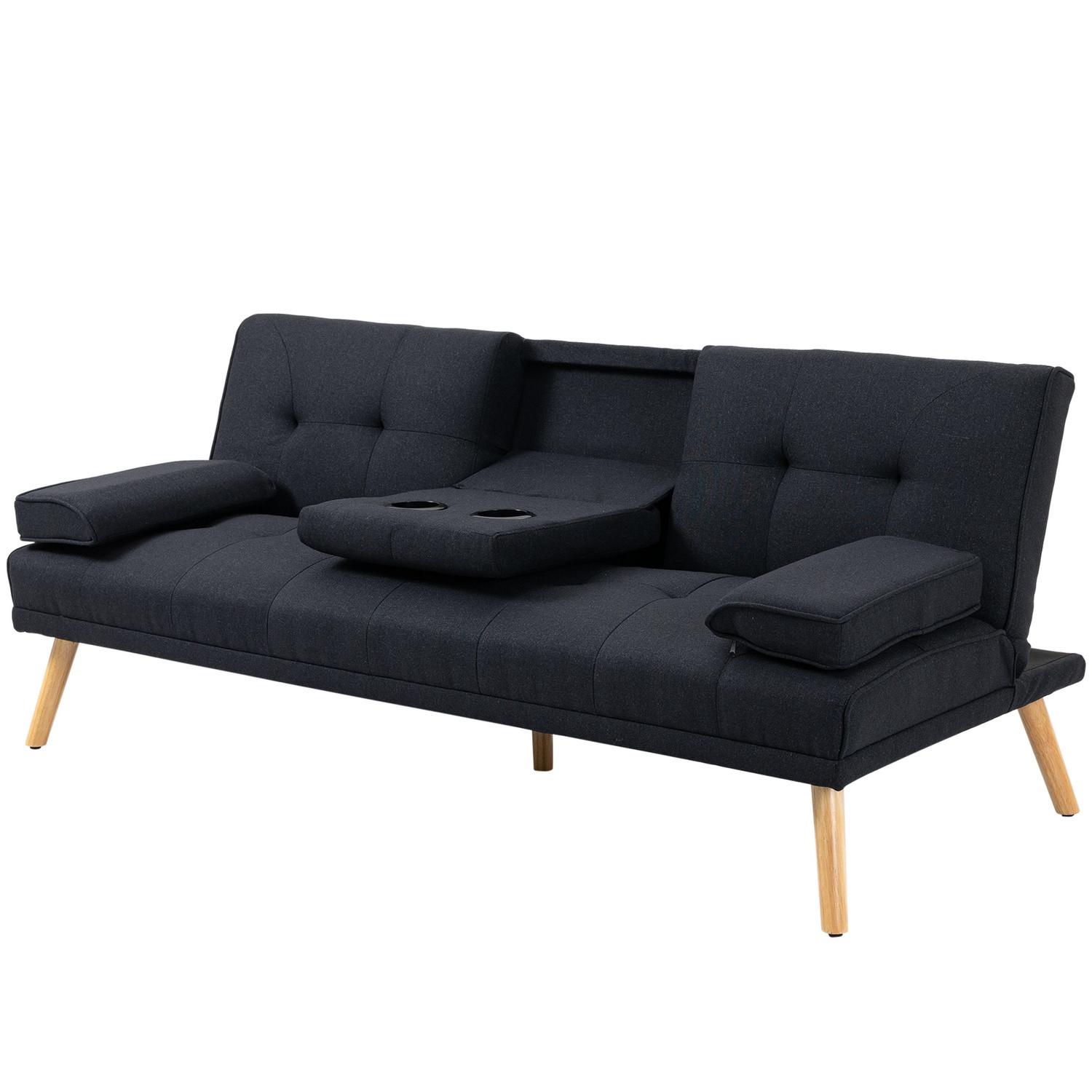 Northio Schlafsofa, 3-Sitzer-Schlafcouch mit Klappbarem Tisch, Becherhalter, Bettsofa mit Leinenoptik, im Skandi-Design, bis 250 kg Belastbar, für Wohzimmer, Grau