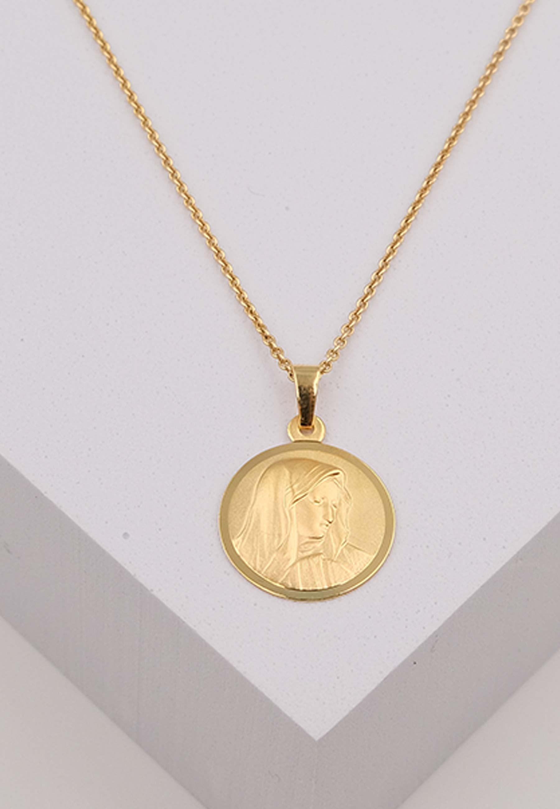 MUAU Schmuck Anhänger Medaille Dolorosa Gelbgold 750, 16mm, 24x16mm
