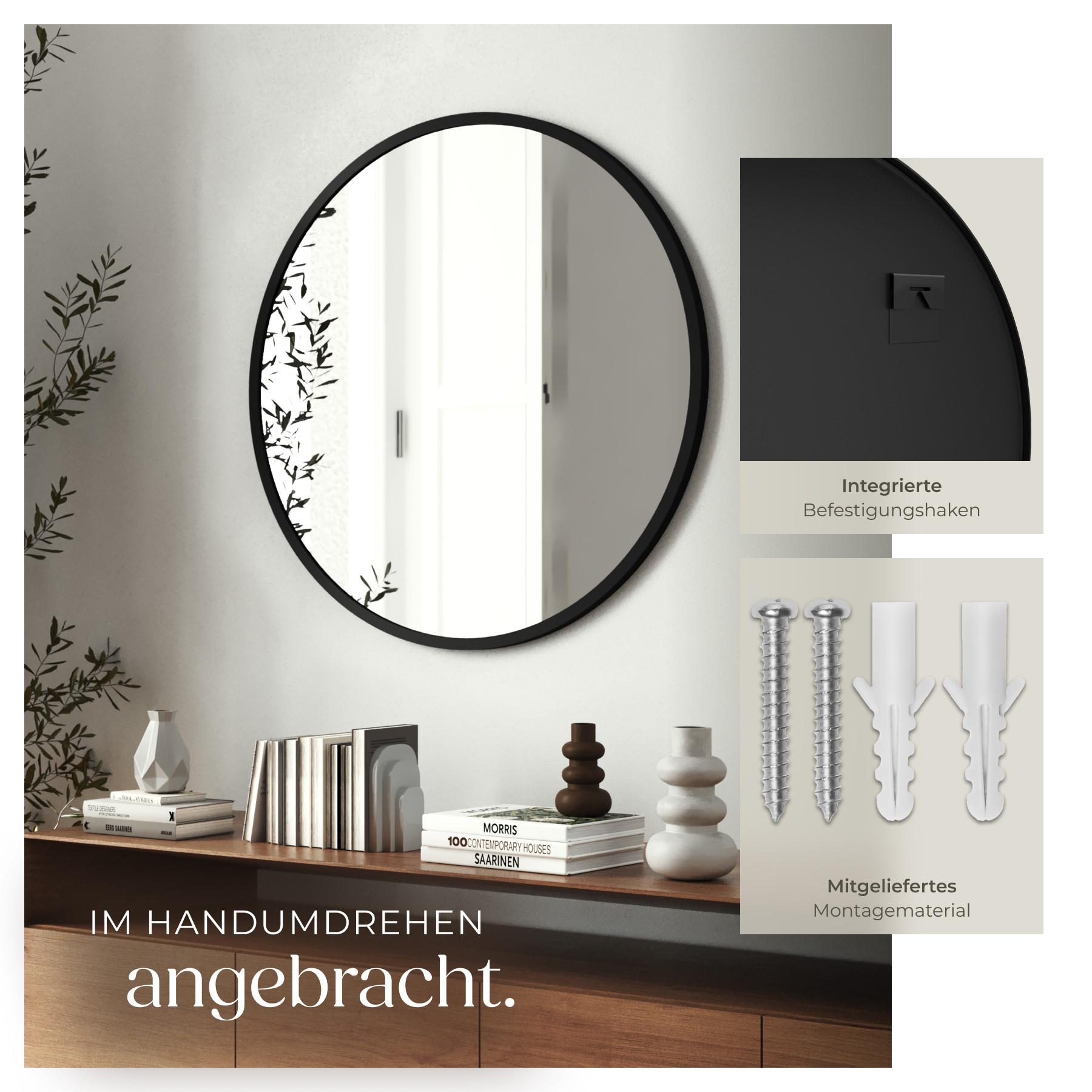 Tectake Runder Wandspiegel Fiona mit Aluminiumrahmen