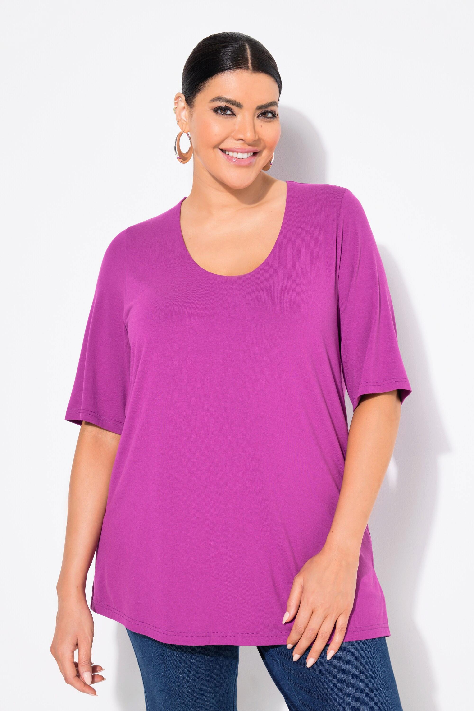 Ulla Popken A-Linie T-Shirt doppellagig vorne V-Ausschnitt Halbarm