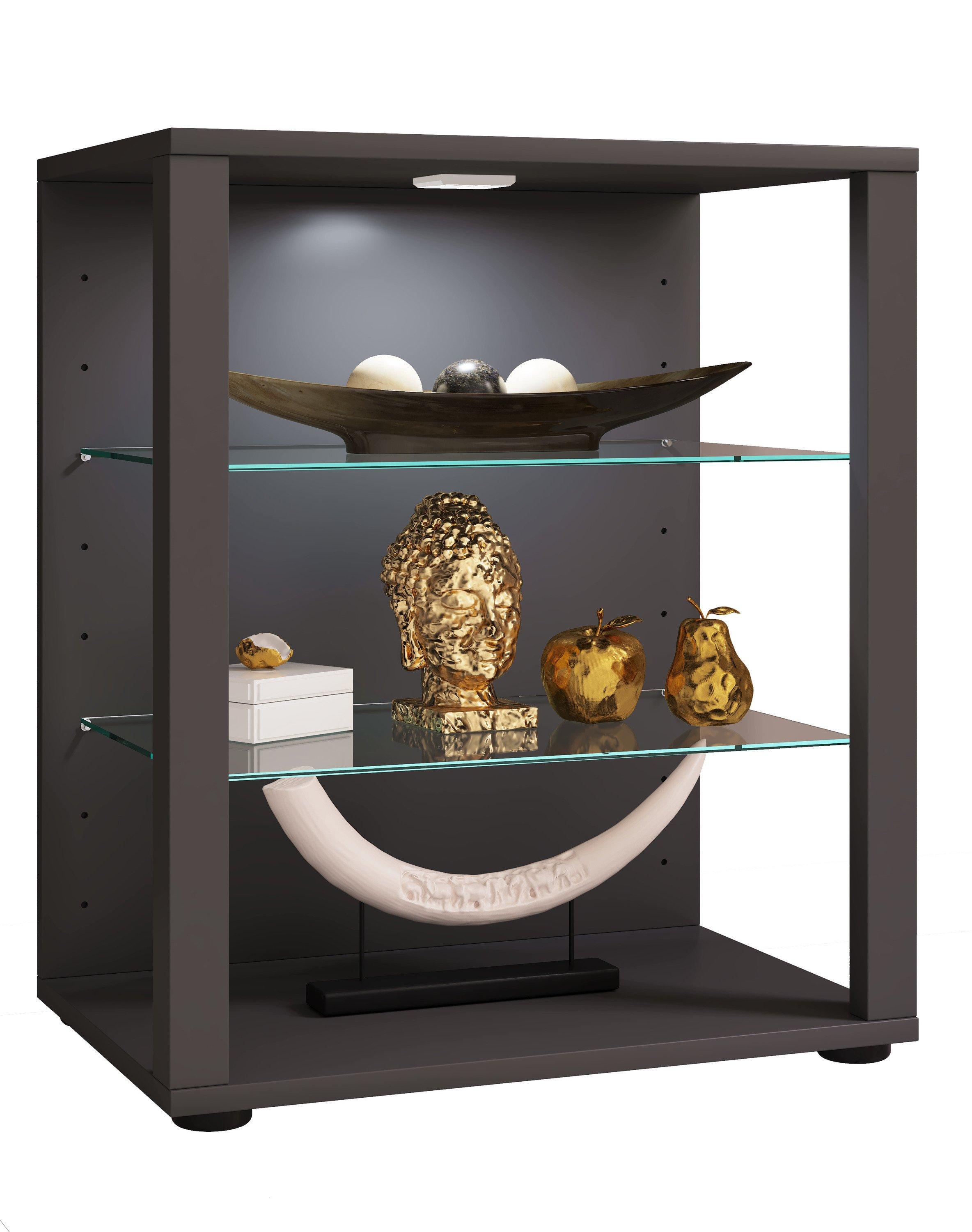 VCM Glasvitrine stehend | Vitrine Glas mit ESG-Sicherheitsglas | Maße ca. H. 60 x B. 52 x T. 35 cm | Standvitrine Glas | Modern und platzsparend | Glas