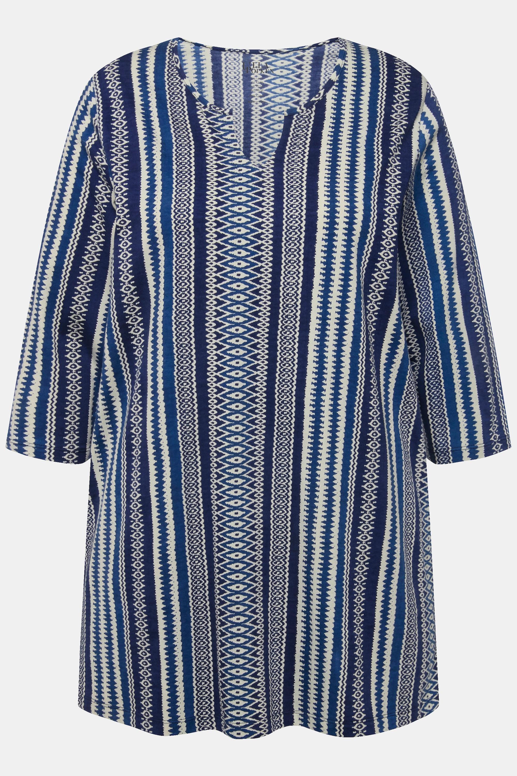 Ulla Popken Longshirt Musterstreifen Tunika-Ausschnitt 3/4-Arm