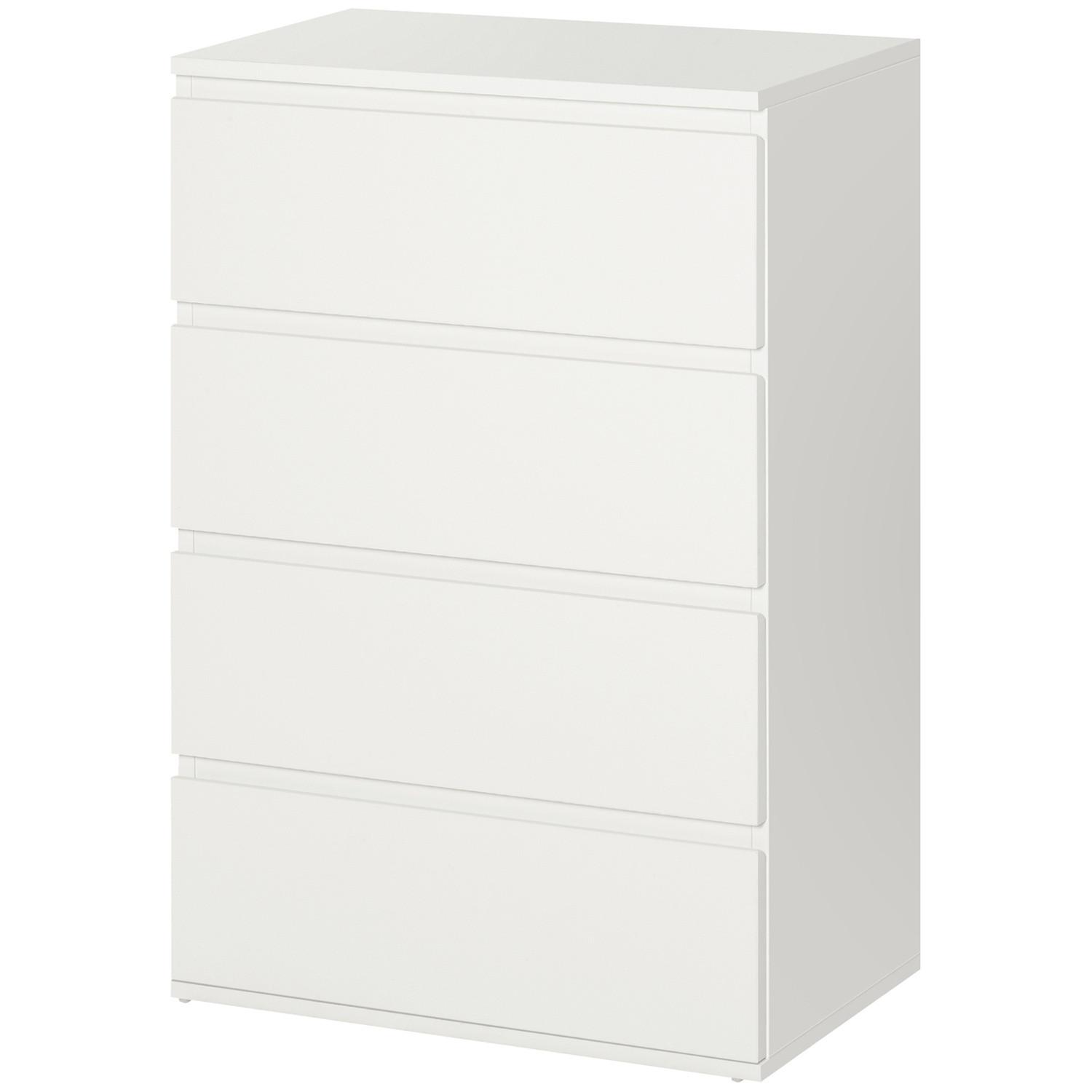 Northio Kommode Schubladenschrank Sideboard Mit 4 Schubladen, Büroschrank Mit Kippsicheren Zuglaschen, Weiß, 55 X 33 X 80 Cm