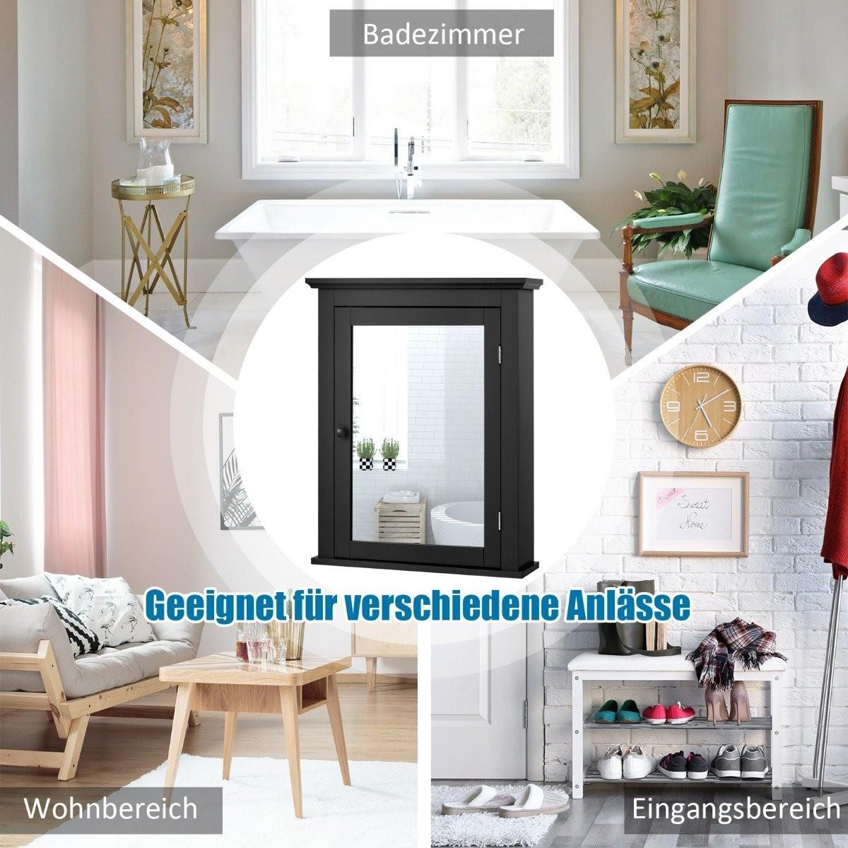 Northix Spiegelschrank Bad Wandschrank mit Spiegel Badezimmerspiegelschrank Schwarz